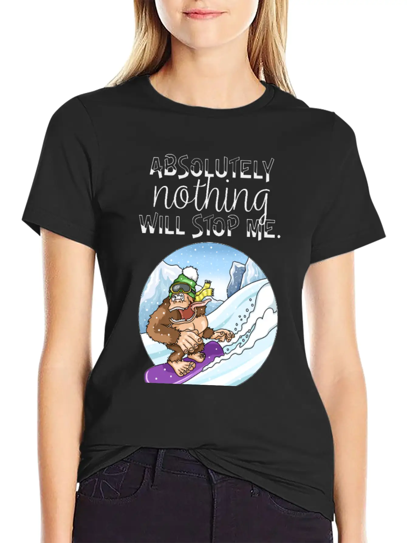 Amusing Monkey Gorilla On Snowboard Basic Graphic T-Shirt – Daily Comfort In Soft Cotton
