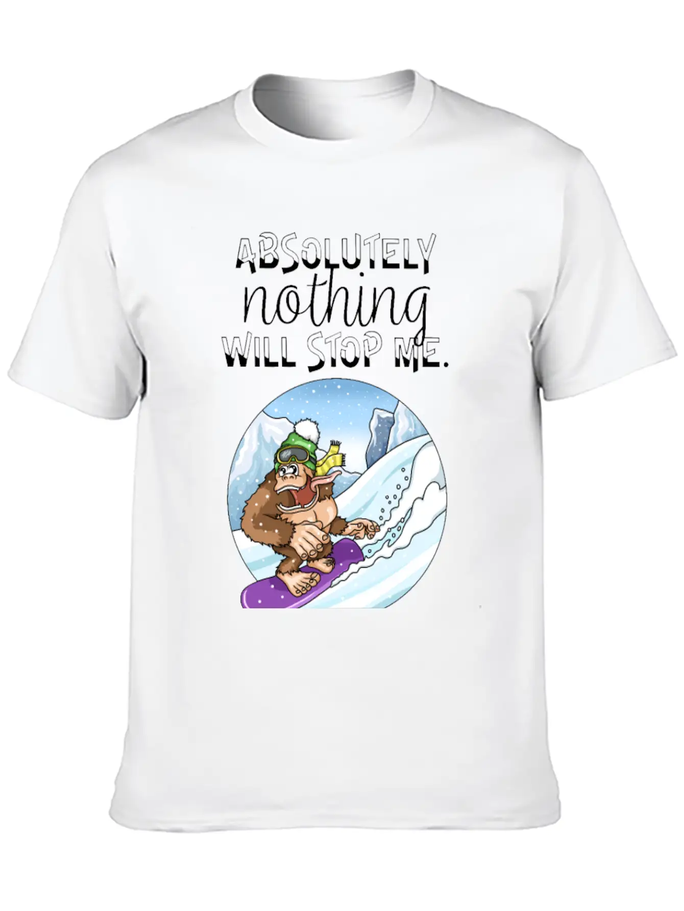 Amusing Monkey Gorilla On Snowboard Basic Graphic T-Shirt – Daily Comfort In Soft Cotton