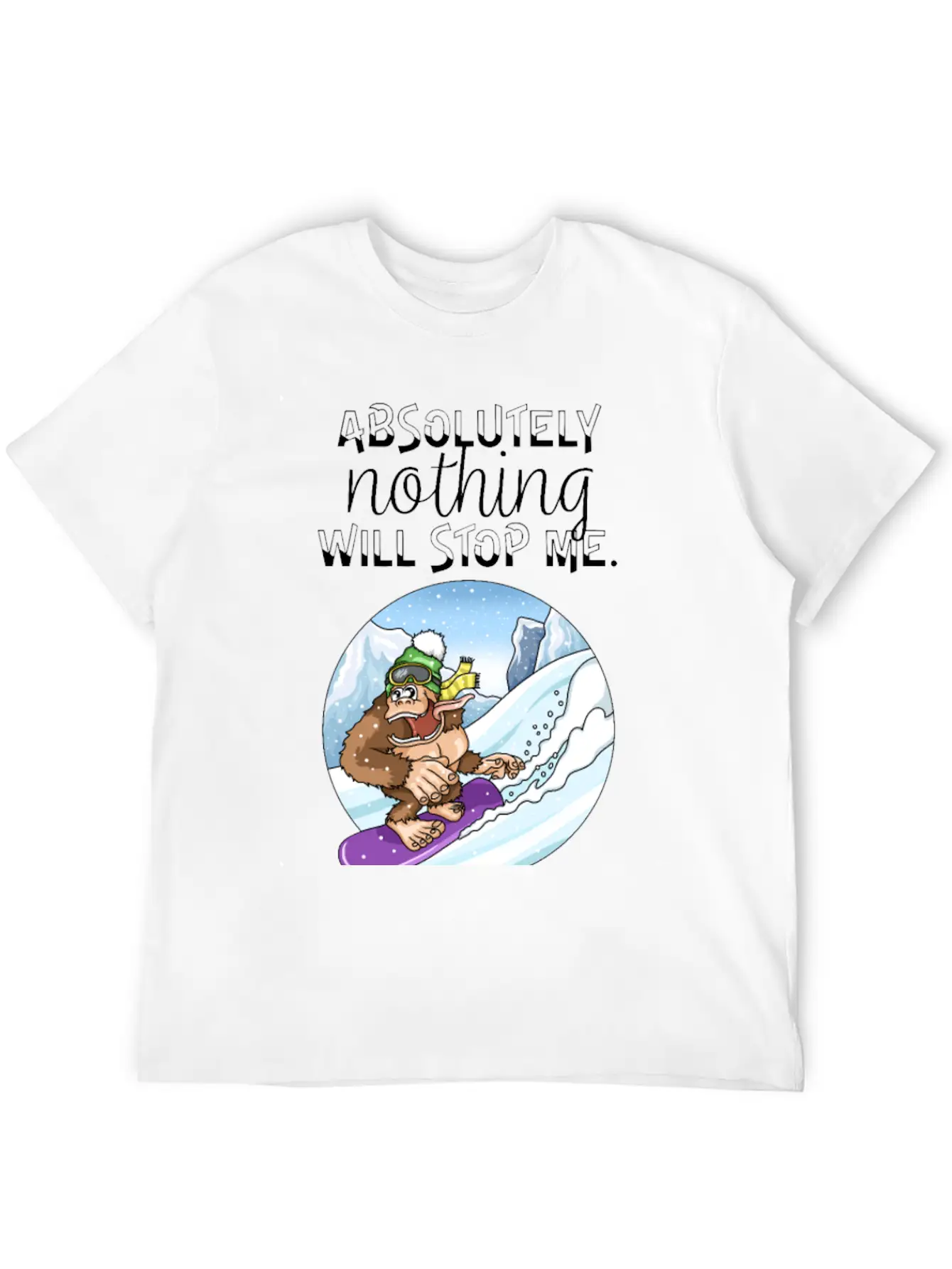 Amusing Monkey Gorilla On Snowboard Basic Graphic T-Shirt – Daily Comfort In Soft Cotton
