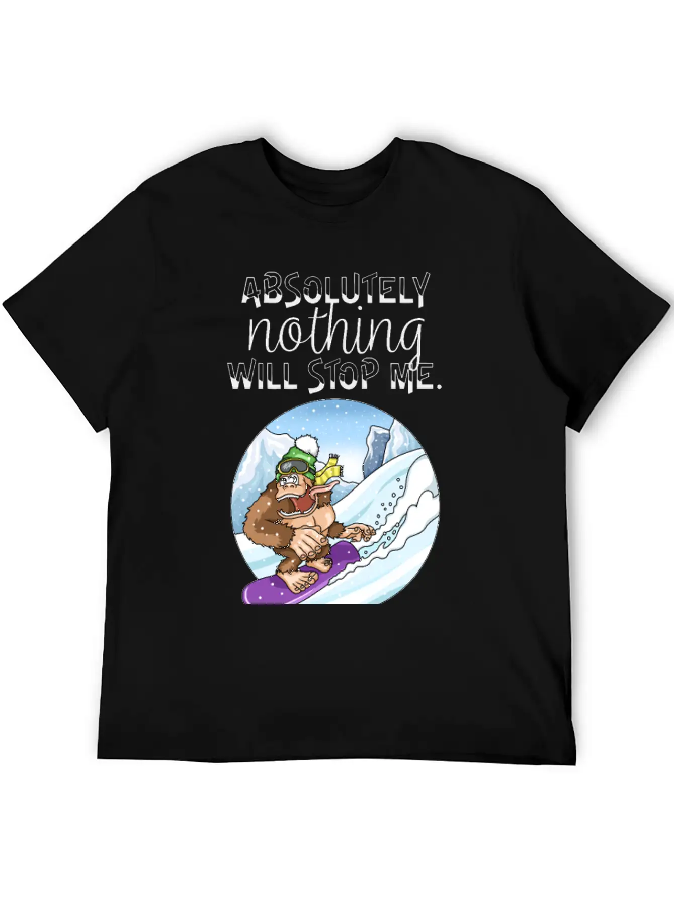 Amusing Monkey Gorilla On Snowboard Basic Graphic T-Shirt – Daily Comfort In Soft Cotton