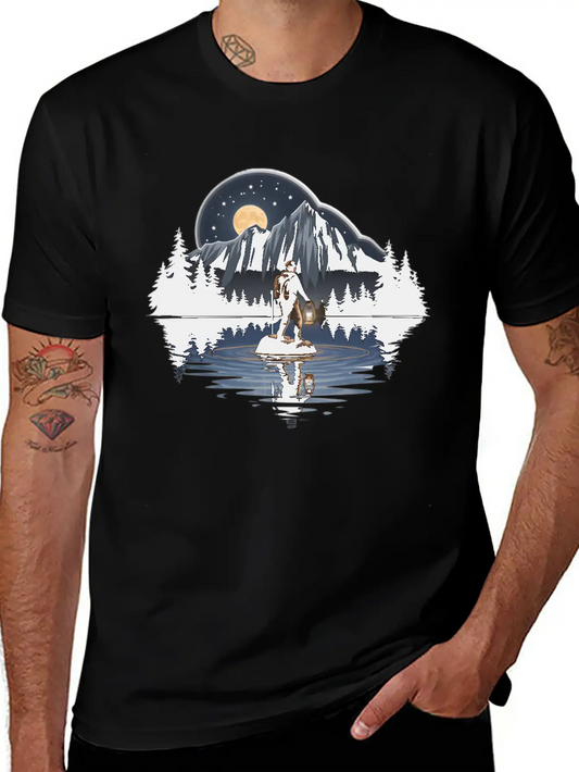 An Explorer Standing On A Rock With A Tent Lightweight Cotton T-Shirt – Daily Comfort Graphic Shirt