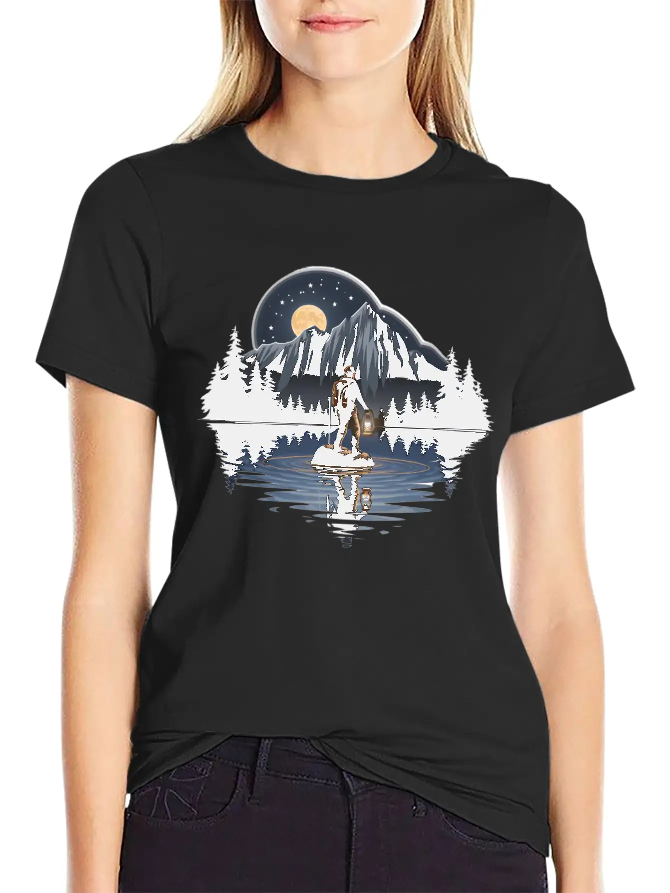 An Explorer Standing On A Rock With A Tent Lightweight Cotton T-Shirt – Daily Comfort Graphic Shirt