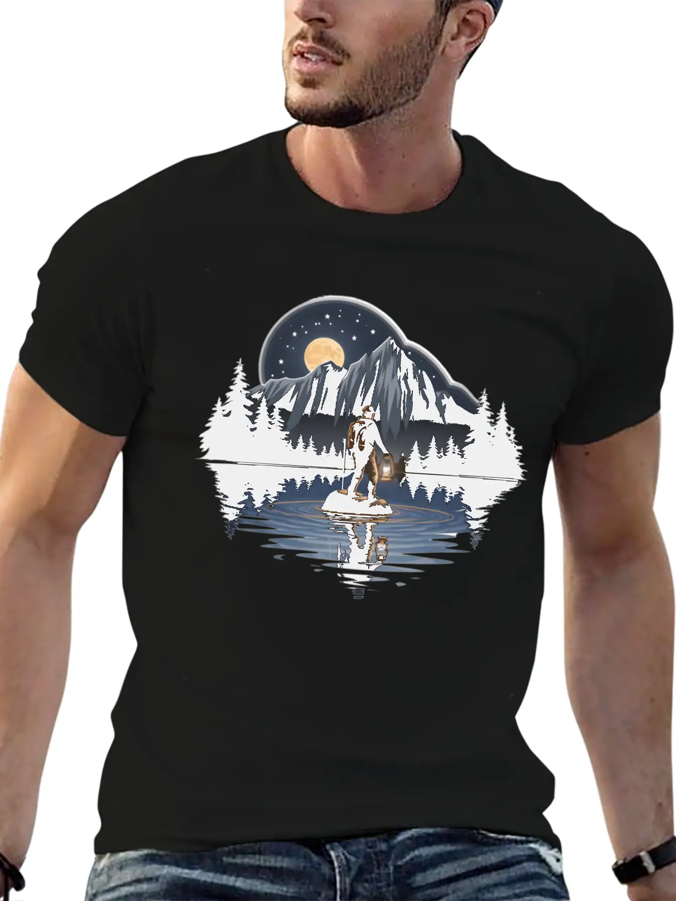 An Explorer Standing On A Rock With A Tent Lightweight Cotton T-Shirt – Daily Comfort Graphic Shirt