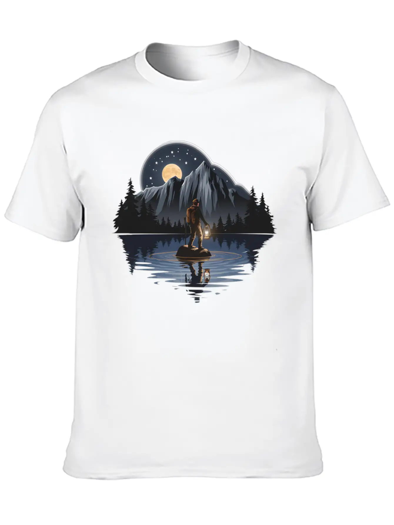 An Explorer Standing On A Rock With A Tent Lightweight Cotton T-Shirt – Daily Comfort Graphic Shirt