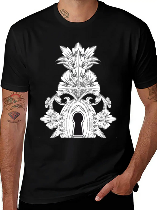 Antique Ornamental Door Lock With Keyhole Lightweight Cotton T-Shirt – Daily Comfort Graphic Shirt