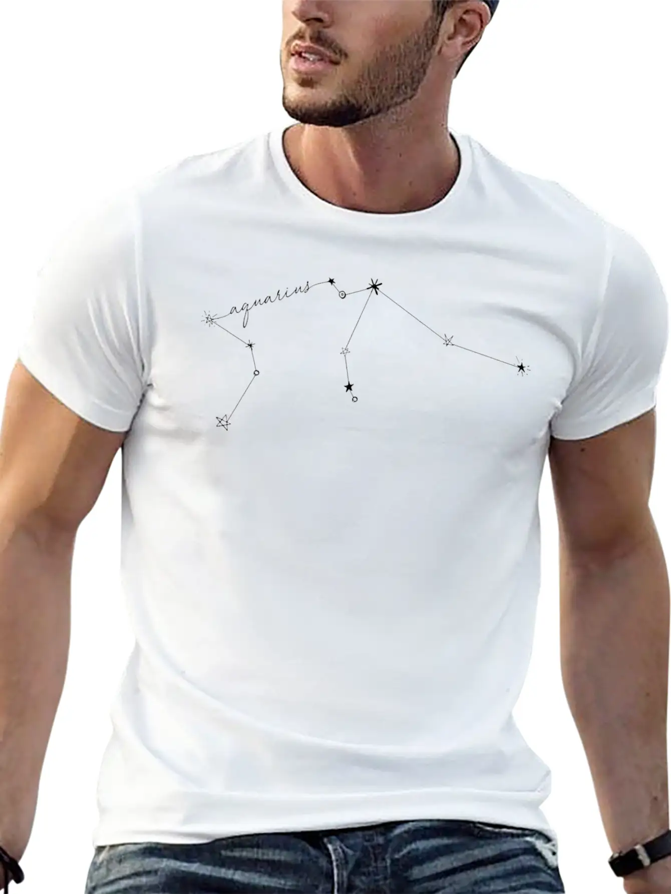 Aquarius Constellation Zodiac Drawing Classic Fit Graphic Tee For Daily Comfort – Unisex Cotton Shirt