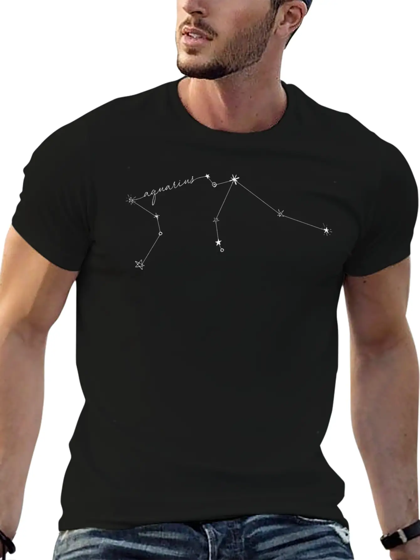 Aquarius Constellation Zodiac Drawing Classic Fit Graphic Tee For Daily Comfort – Unisex Cotton Shirt