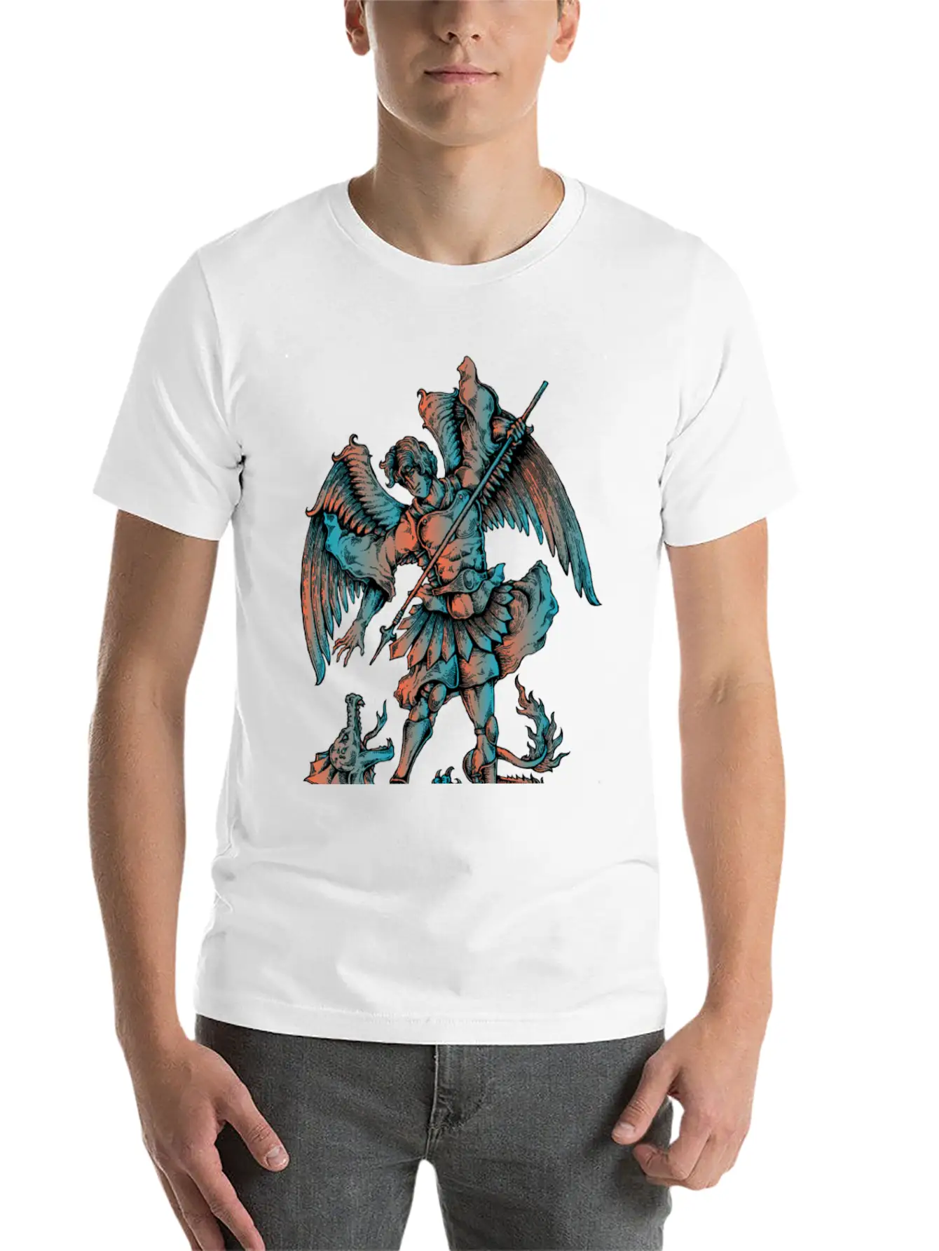 Archangel Fighting The Dragon Modern Fit Casual T-Shirt – Clean And Versatile Design