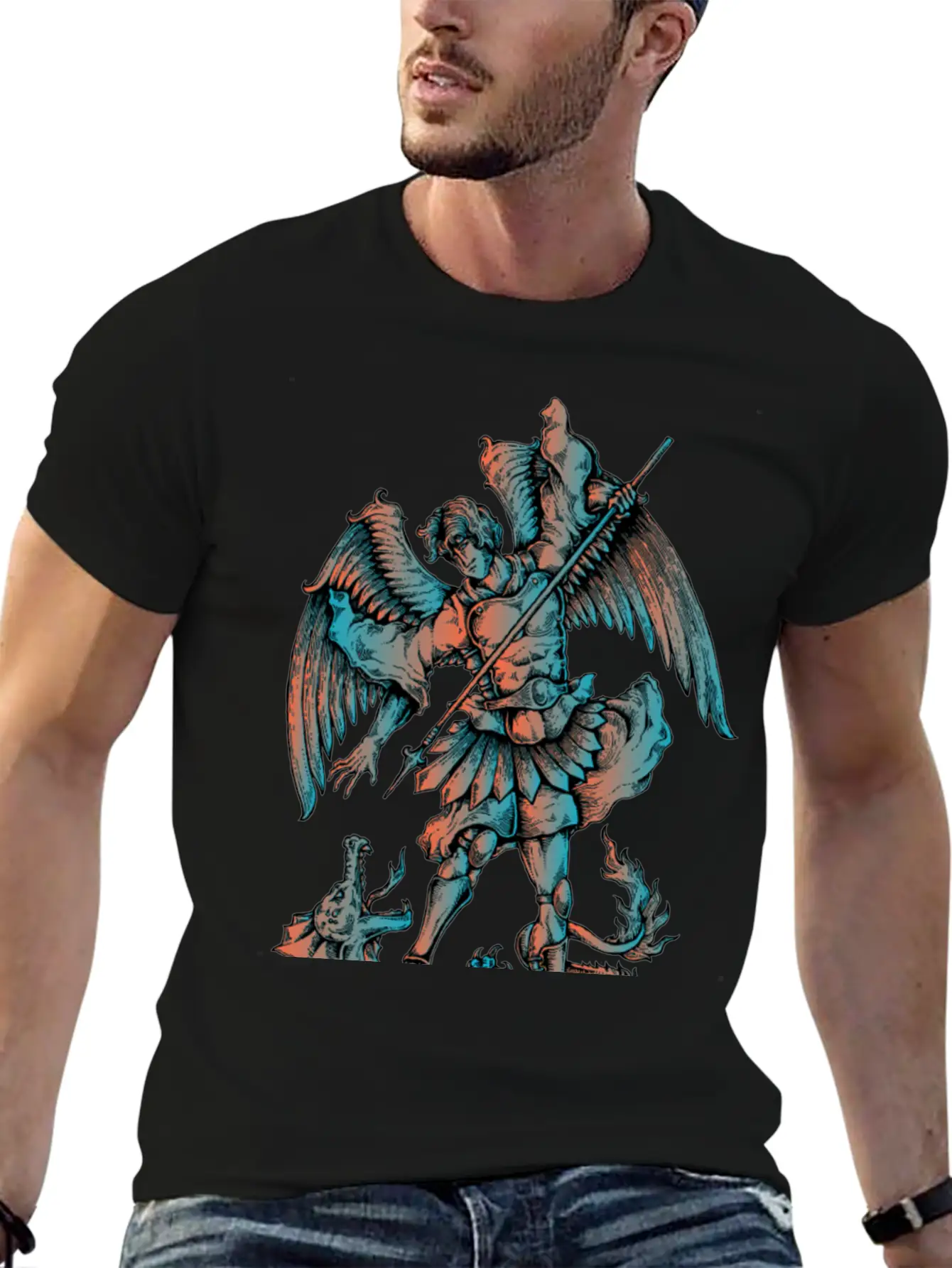 Archangel Fighting The Dragon Modern Fit Casual T-Shirt – Clean And Versatile Design