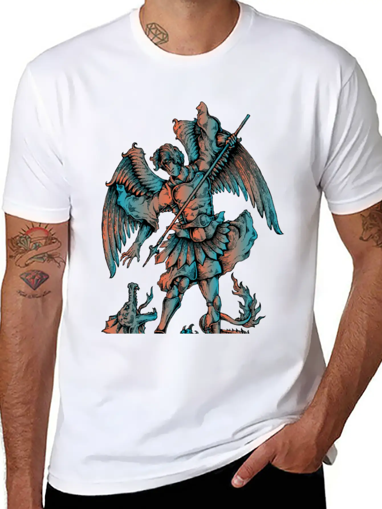 Archangel Fighting The Dragon Modern Fit Casual T-Shirt – Clean And Versatile Design