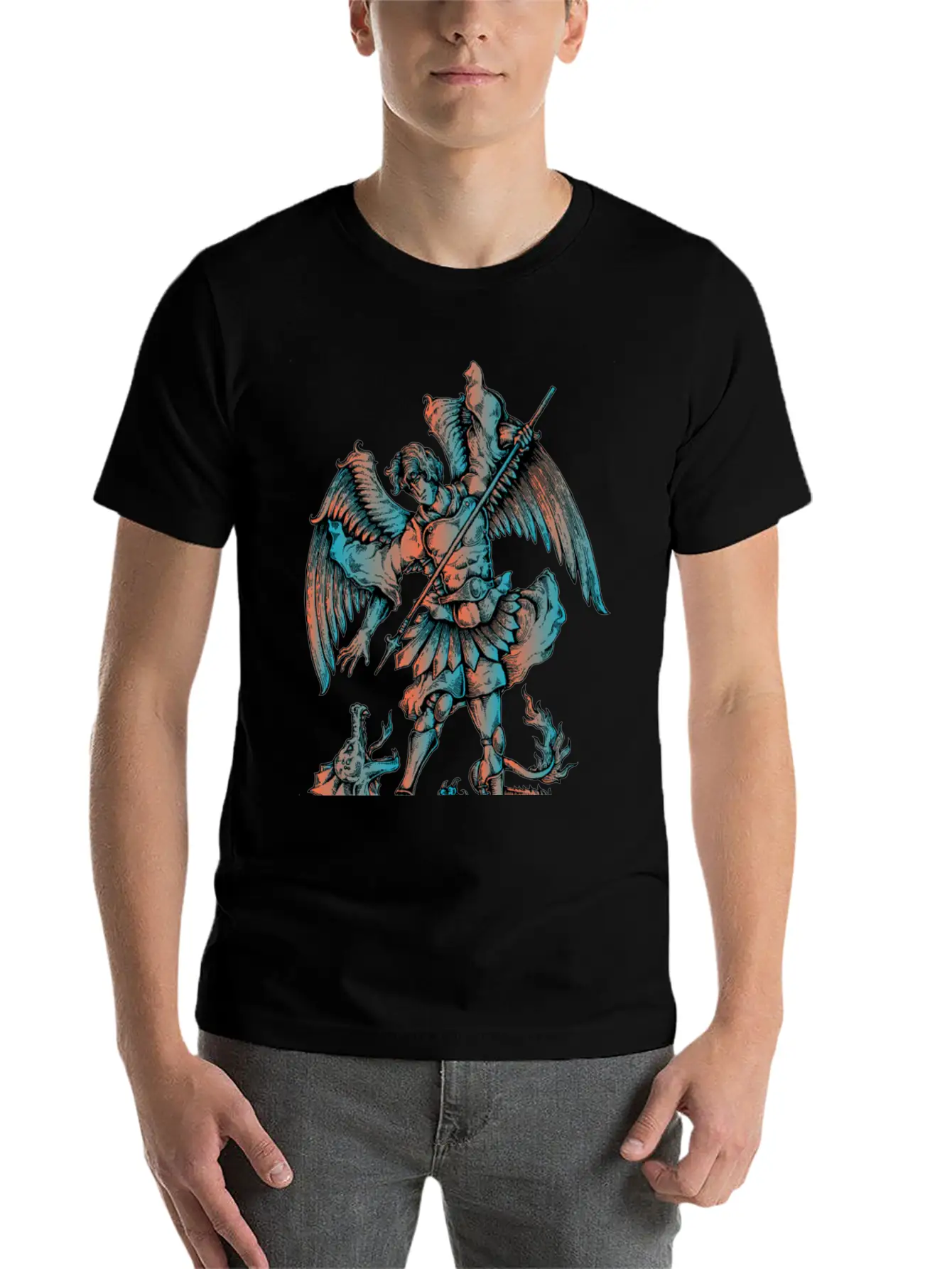 Archangel Fighting The Dragon Modern Fit Casual T-Shirt – Clean And Versatile Design