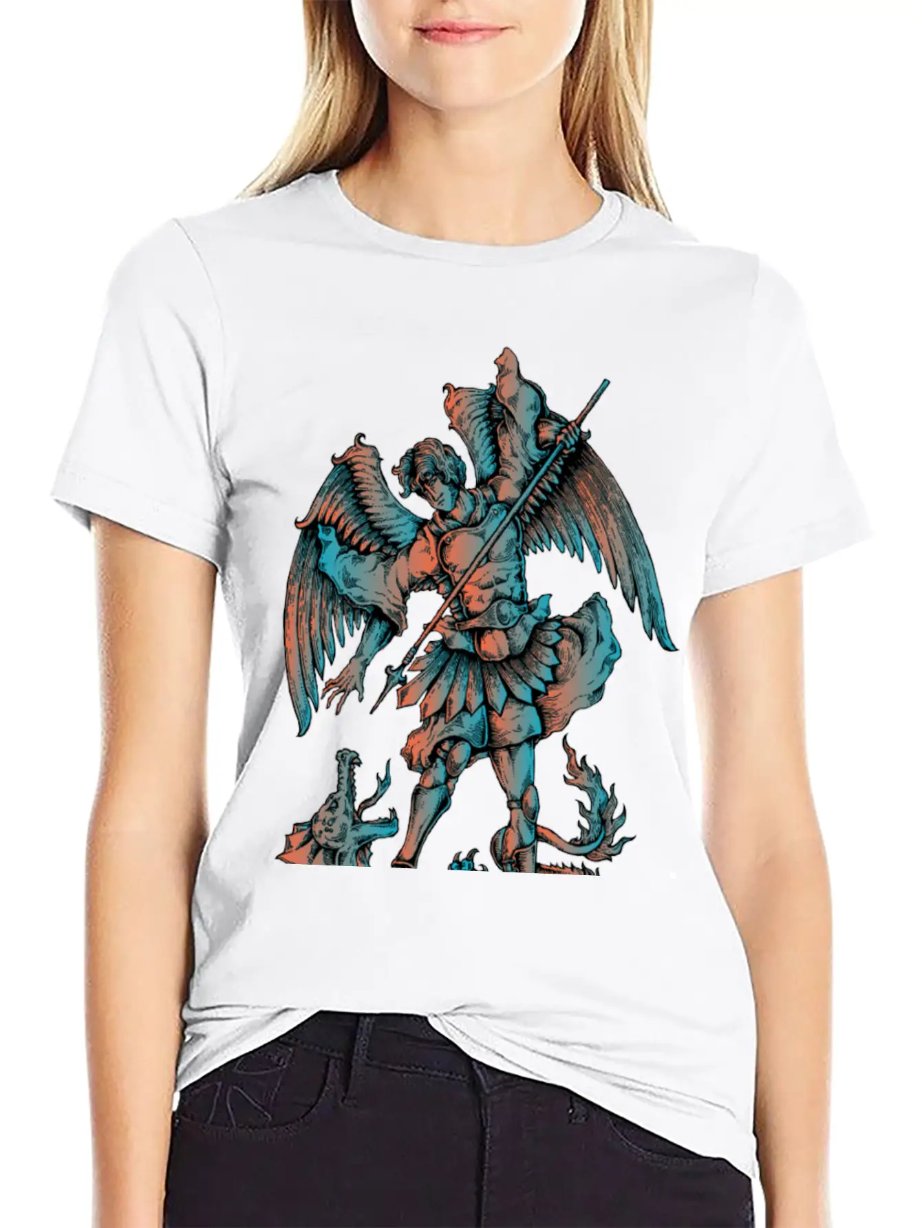 Archangel Fighting The Dragon Modern Fit Casual T-Shirt – Clean And Versatile Design