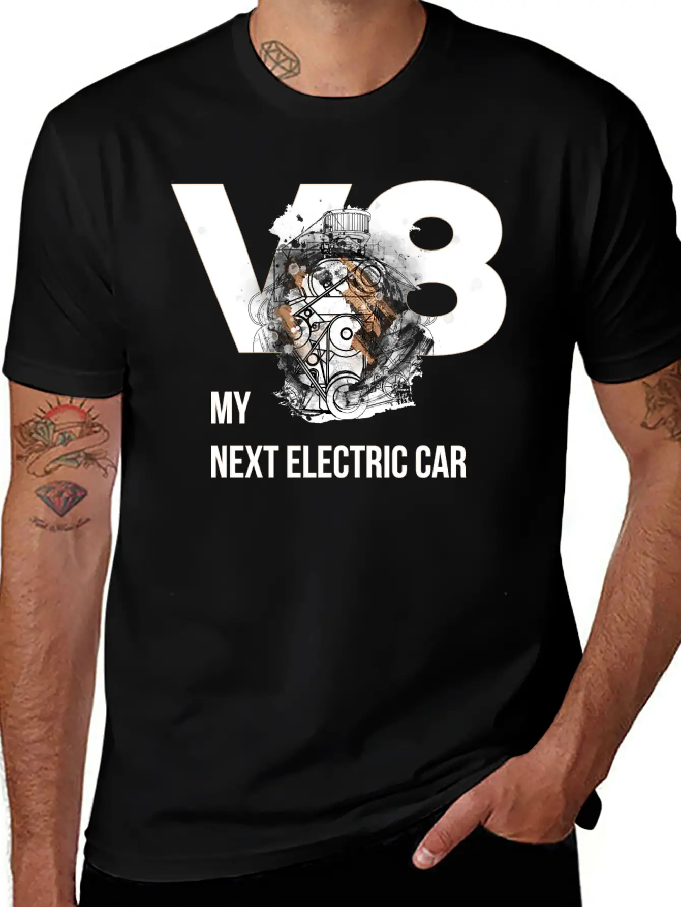ART8NS V8 Electric Car By ART8NS Art ON Streetwear Modern Fit Casual T-Shirt – Clean And Versatile Design