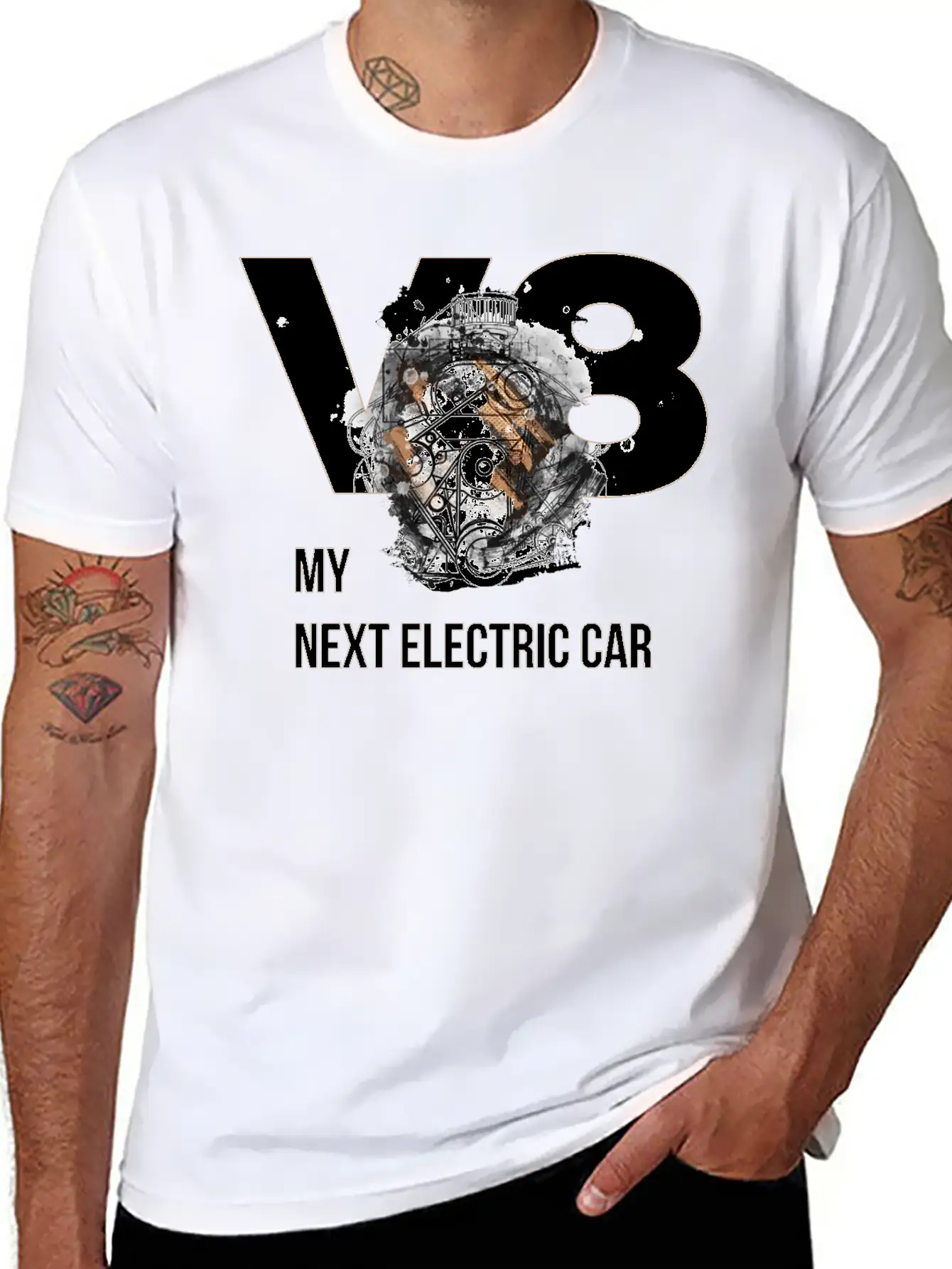 ART8NS V8 Electric Car By ART8NS Art ON Streetwear Modern Fit Casual T-Shirt – Clean And Versatile Design