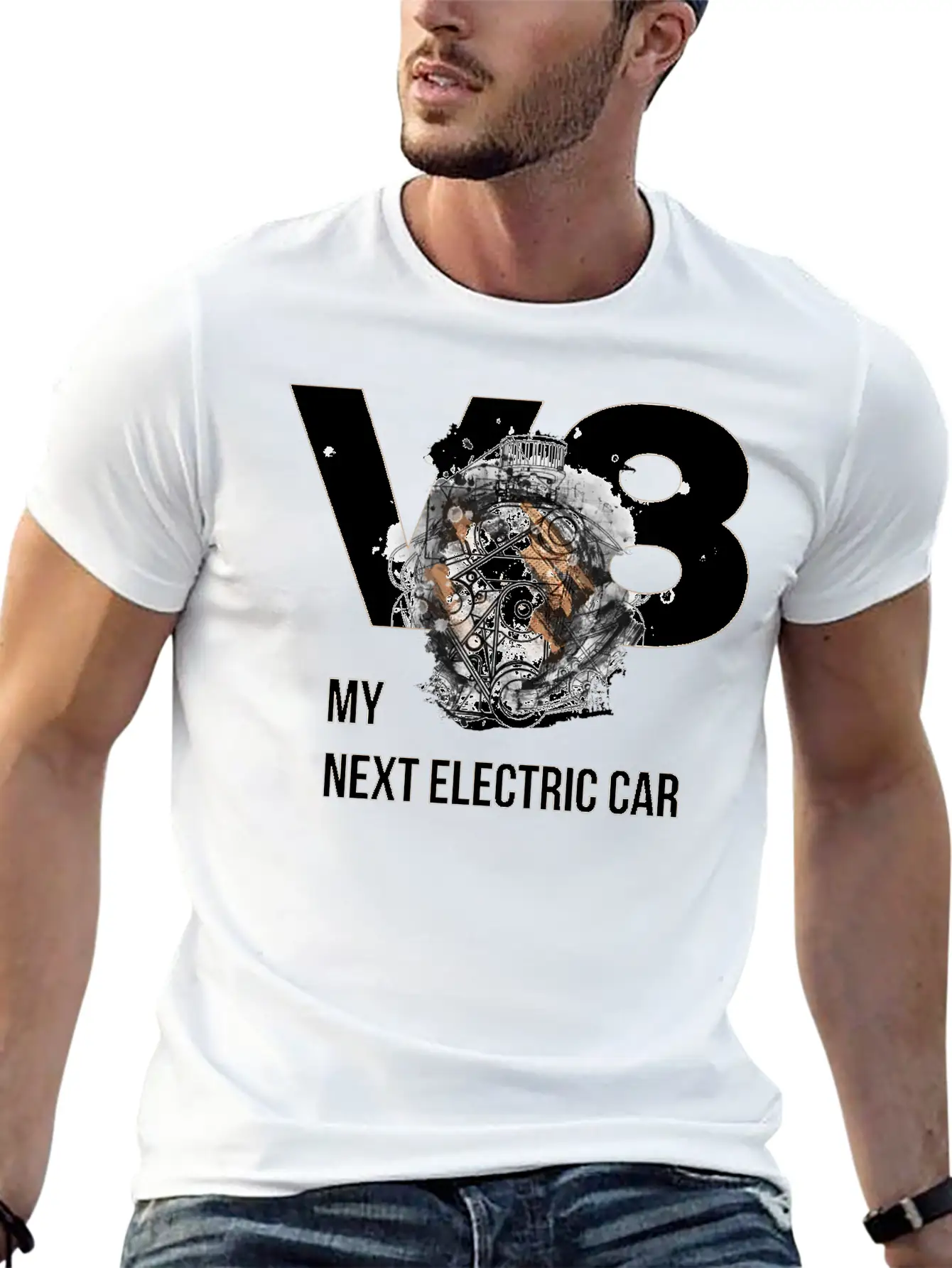 ART8NS V8 Electric Car By ART8NS Art ON Streetwear Modern Fit Casual T-Shirt – Clean And Versatile Design