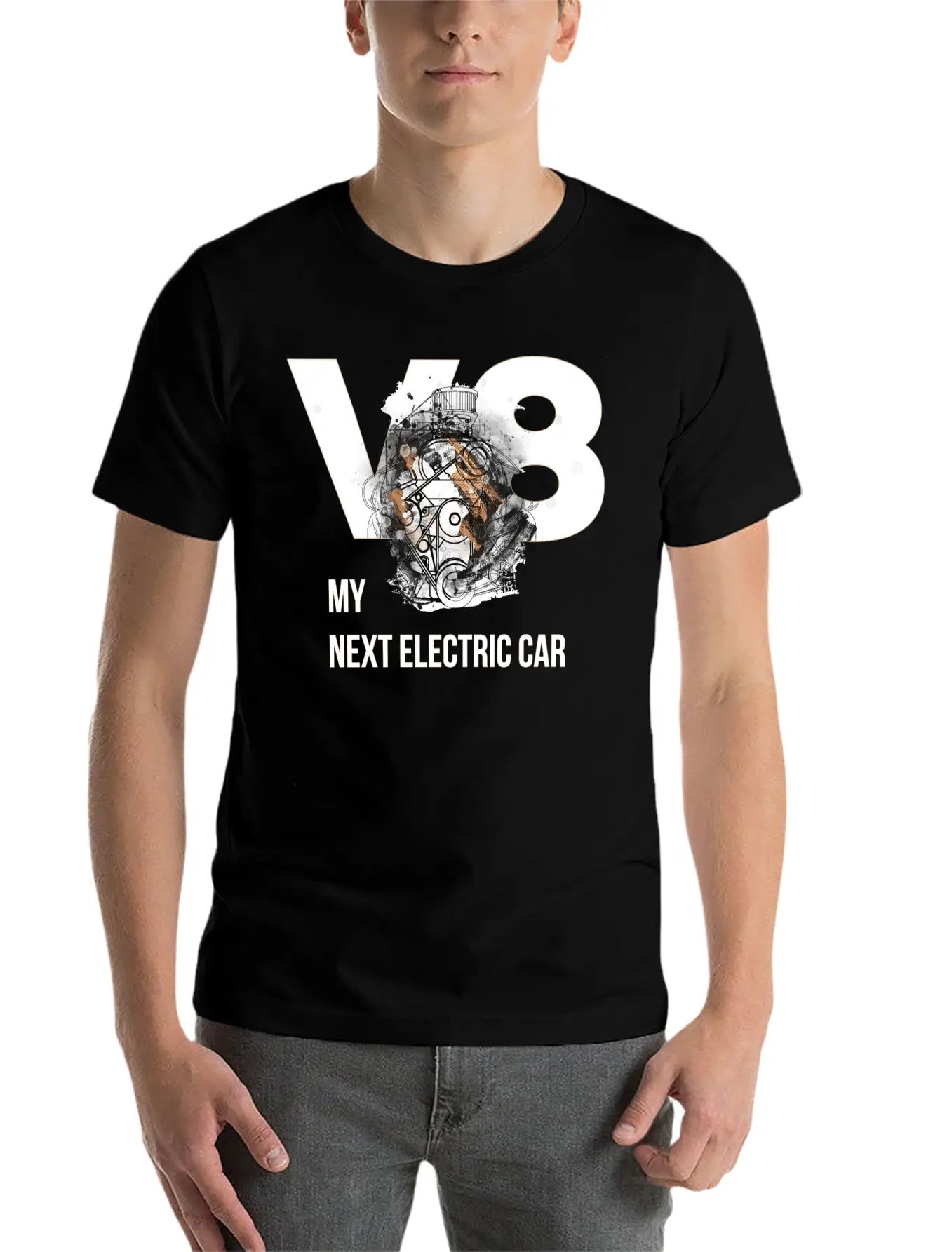 ART8NS V8 Electric Car By ART8NS Art ON Streetwear Modern Fit Casual T-Shirt – Clean And Versatile Design