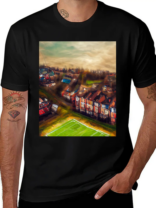 Artistic British Neighborhood And Football Field Modern Fit Casual T-Shirt – Clean And Versatile Design