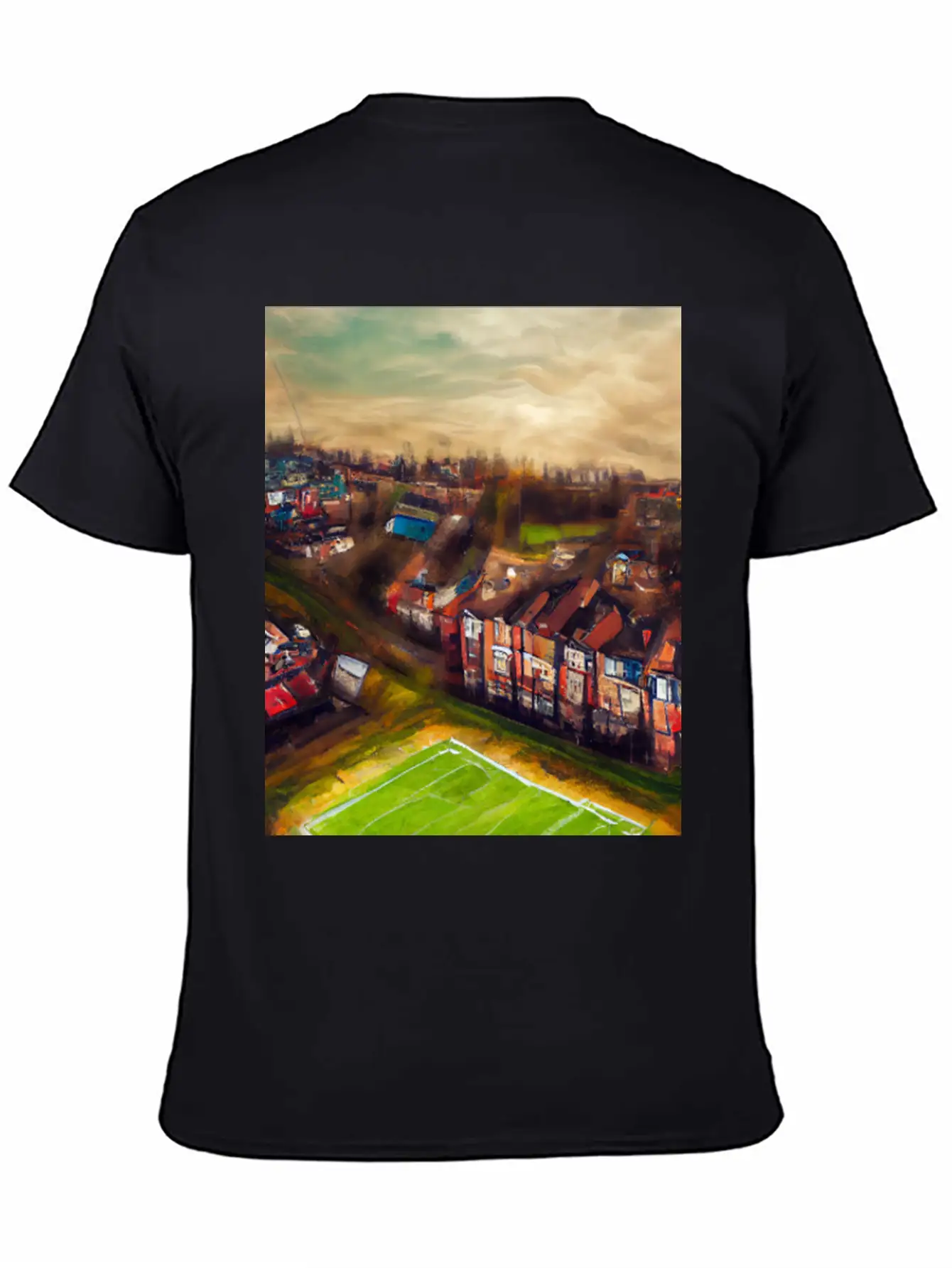 Artistic British Neighborhood And Football Field Modern Fit Casual T-Shirt – Clean And Versatile Design