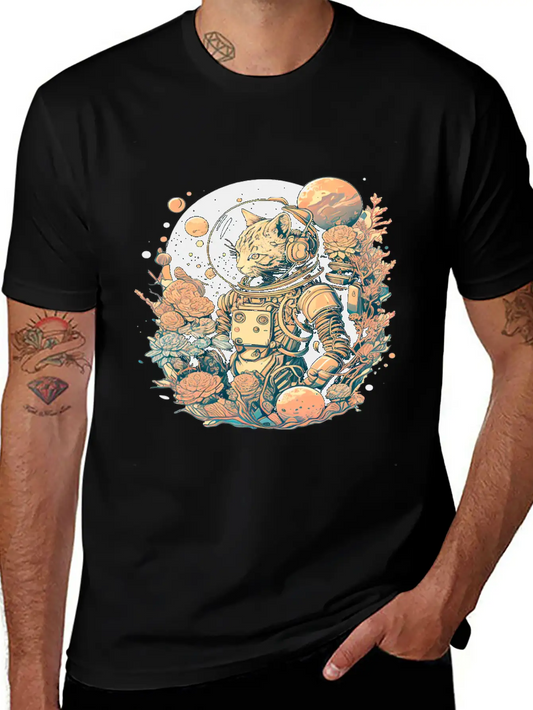Astronaut Cat Tee With A Pop Of Color Modern Fit Casual T-Shirt – Clean And Versatile Design