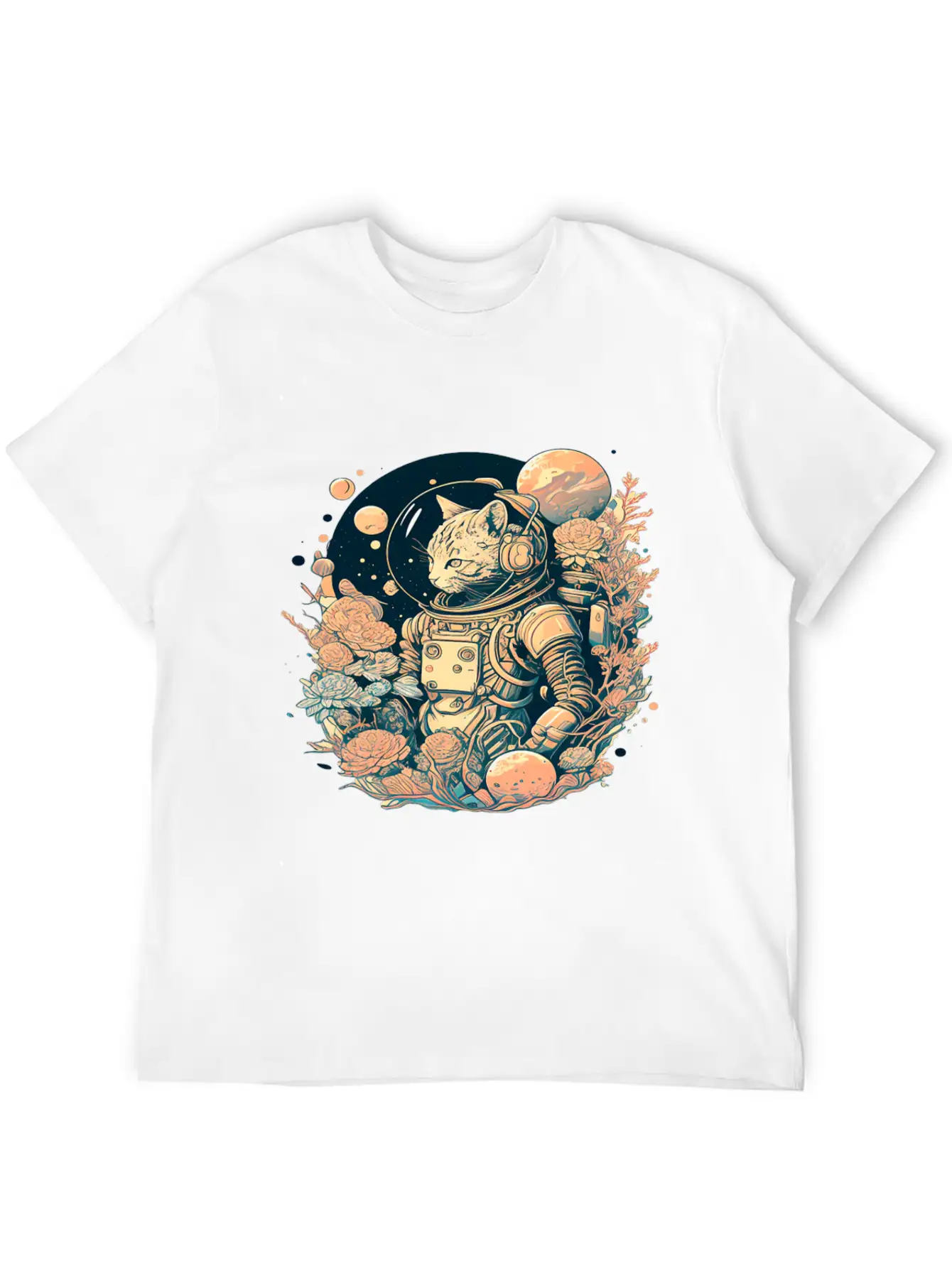 Astronaut Cat Tee With A Pop Of Color Modern Fit Casual T-Shirt – Clean And Versatile Design