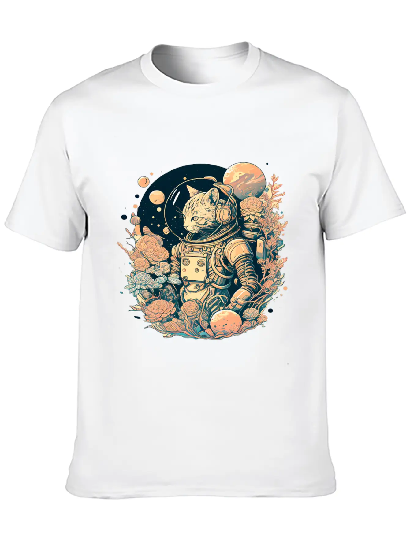 Astronaut Cat Tee With A Pop Of Color Modern Fit Casual T-Shirt – Clean And Versatile Design
