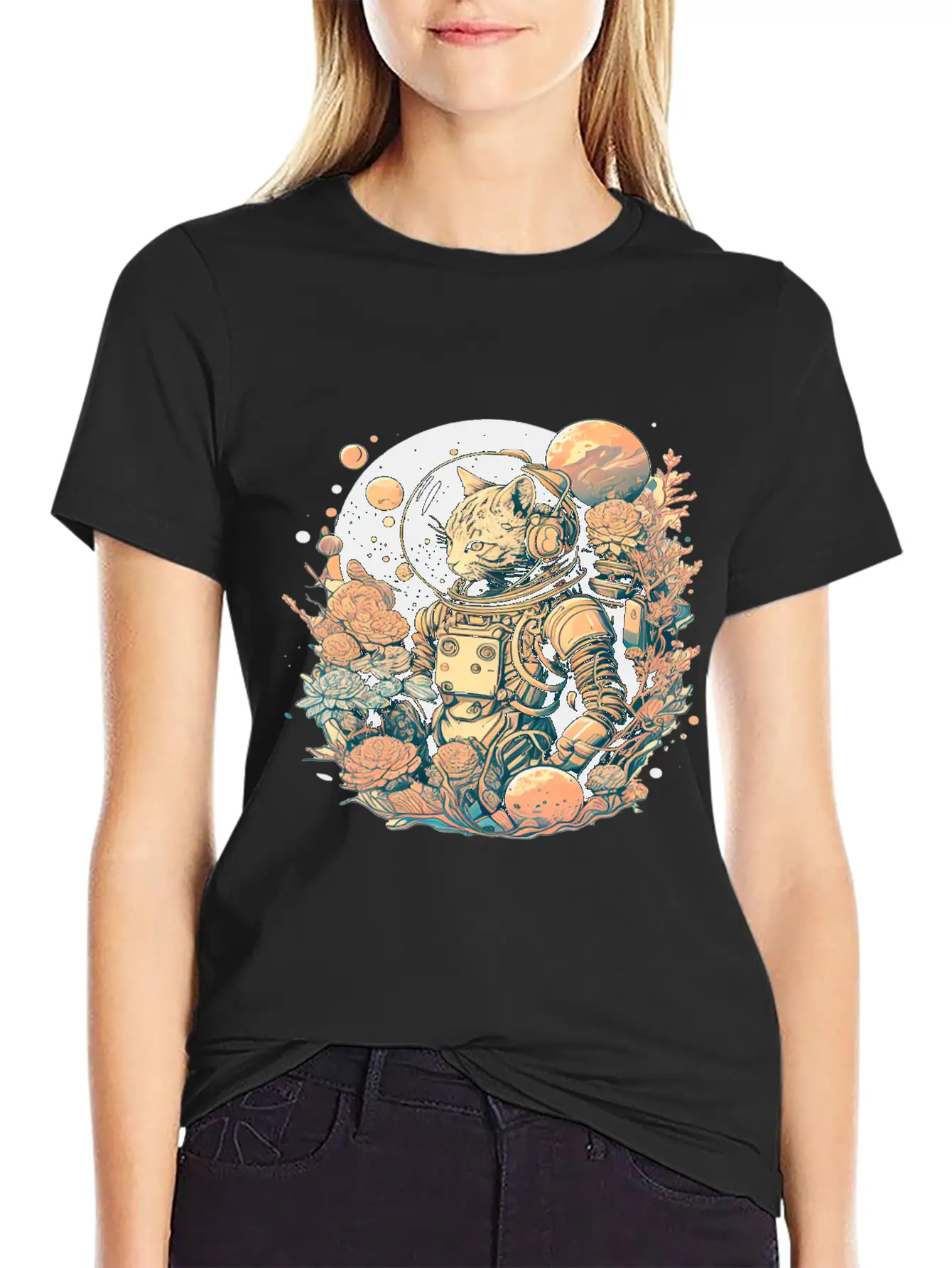 Astronaut Cat Tee With A Pop Of Color Modern Fit Casual T-Shirt – Clean And Versatile Design