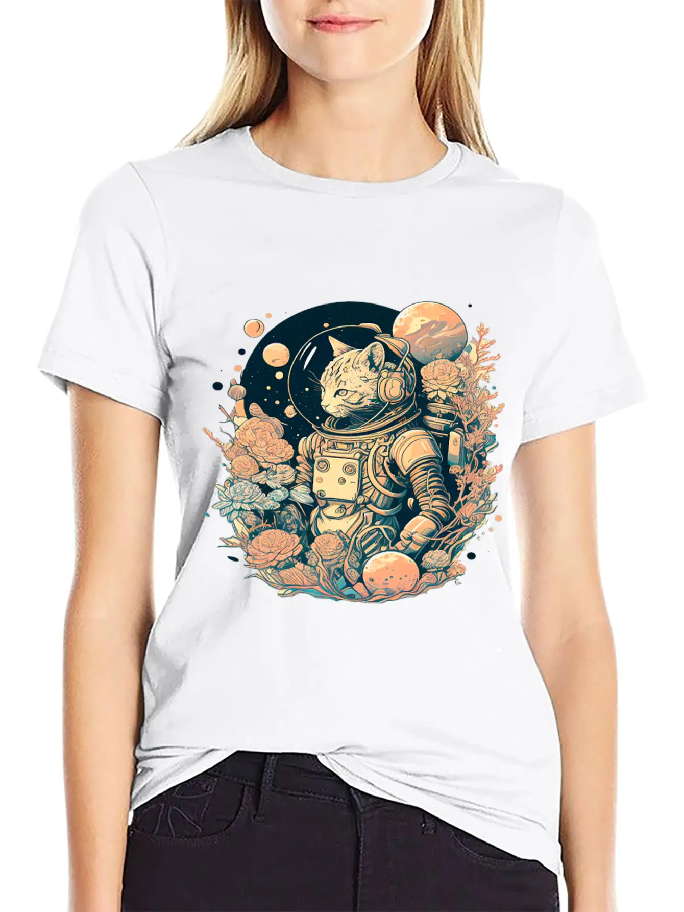 Astronaut Cat Tee With A Pop Of Color Modern Fit Casual T-Shirt – Clean And Versatile Design