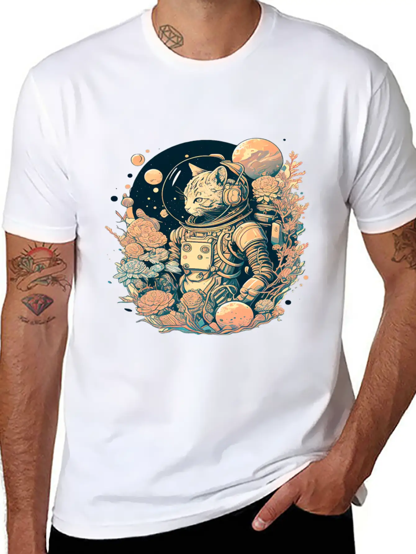 Astronaut Cat Tee With A Pop Of Color Modern Fit Casual T-Shirt – Clean And Versatile Design