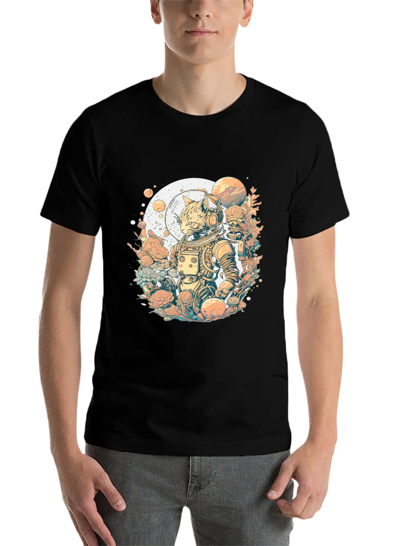 Astronaut Cat Tee With A Pop Of Color Modern Fit Casual T-Shirt – Clean And Versatile Design