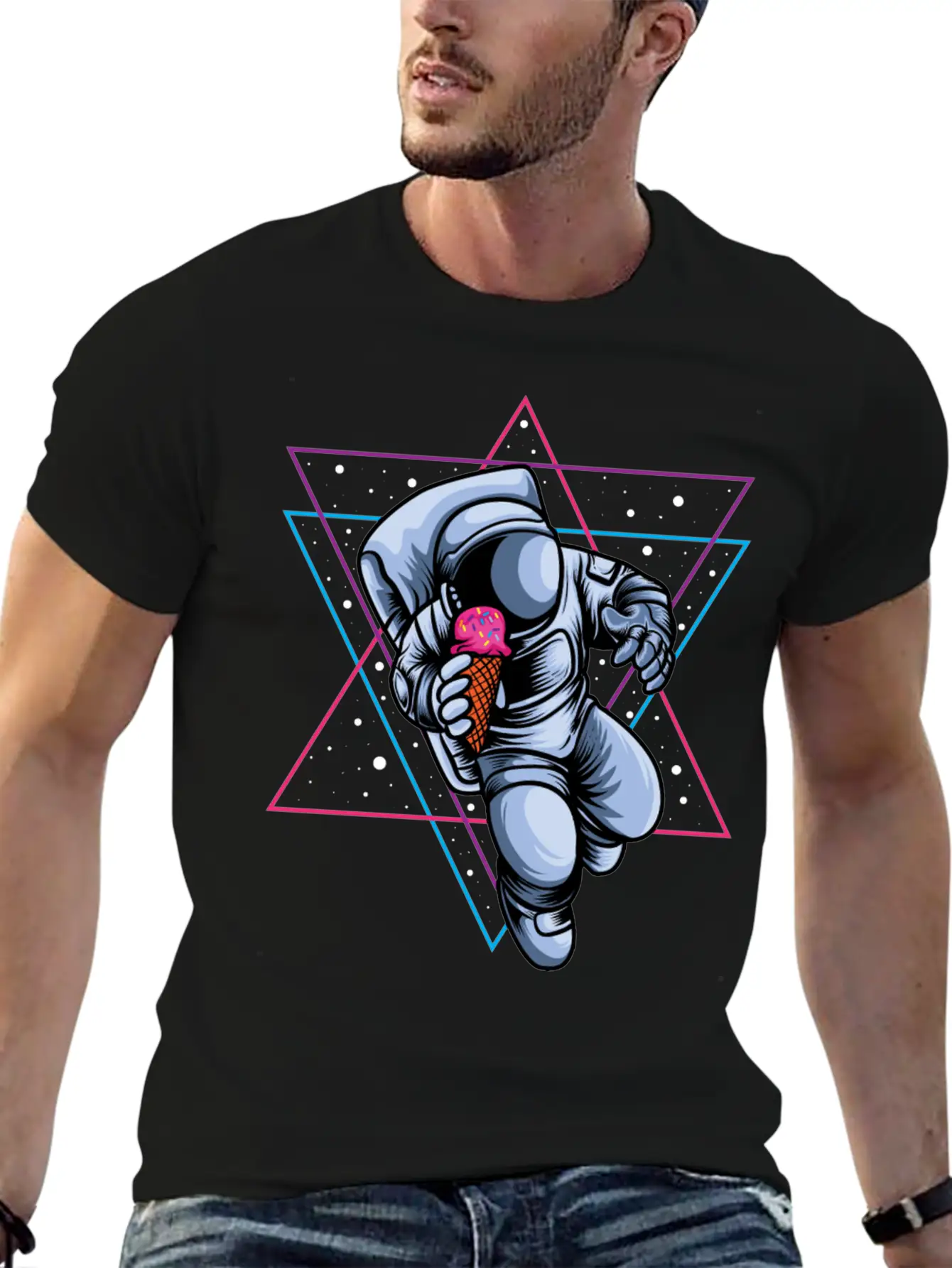 Astronaut Ice Cream Lovers Lightweight Cotton T-Shirt – Daily Comfort Graphic Shirt