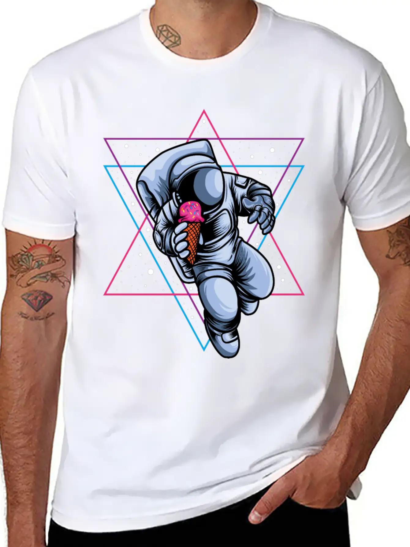 Astronaut Ice Cream Lovers Lightweight Cotton T-Shirt – Daily Comfort Graphic Shirt