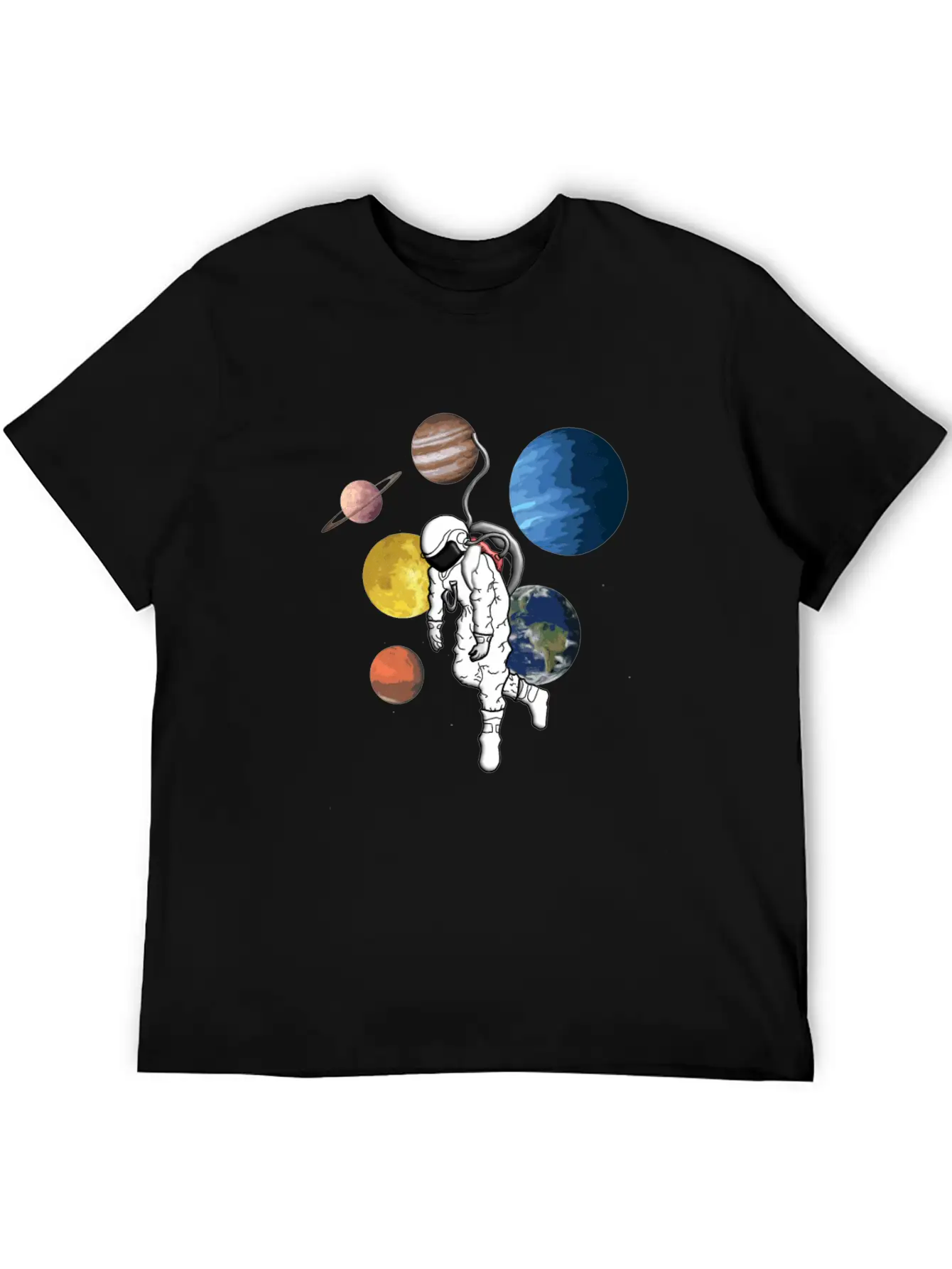 Astronaut Mit Planeten Essential Cotton Tee For Daily Outfits – Unisex Style