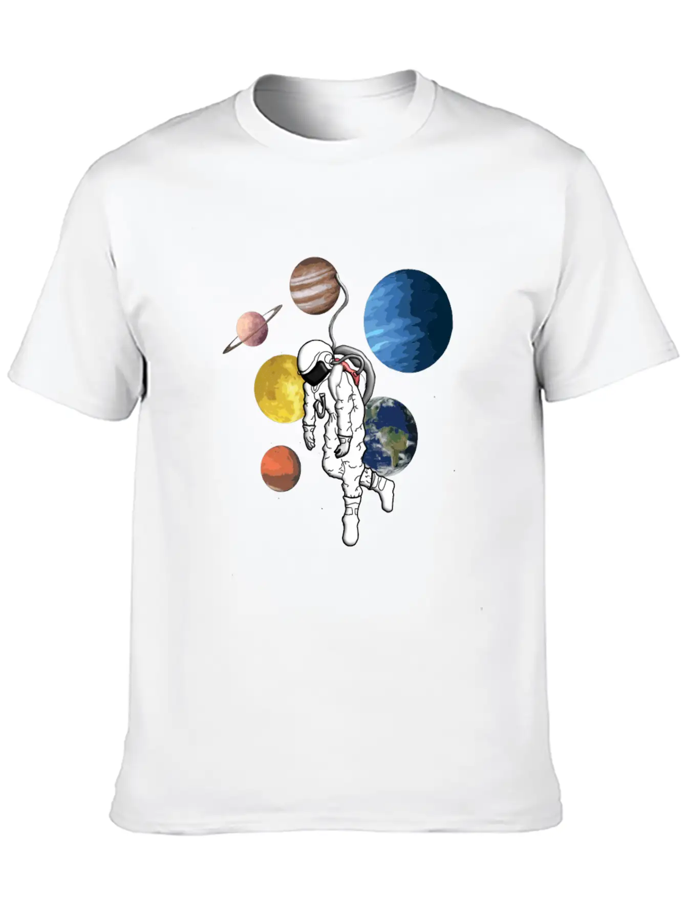 Astronaut Mit Planeten Essential Cotton Tee For Daily Outfits – Unisex Style