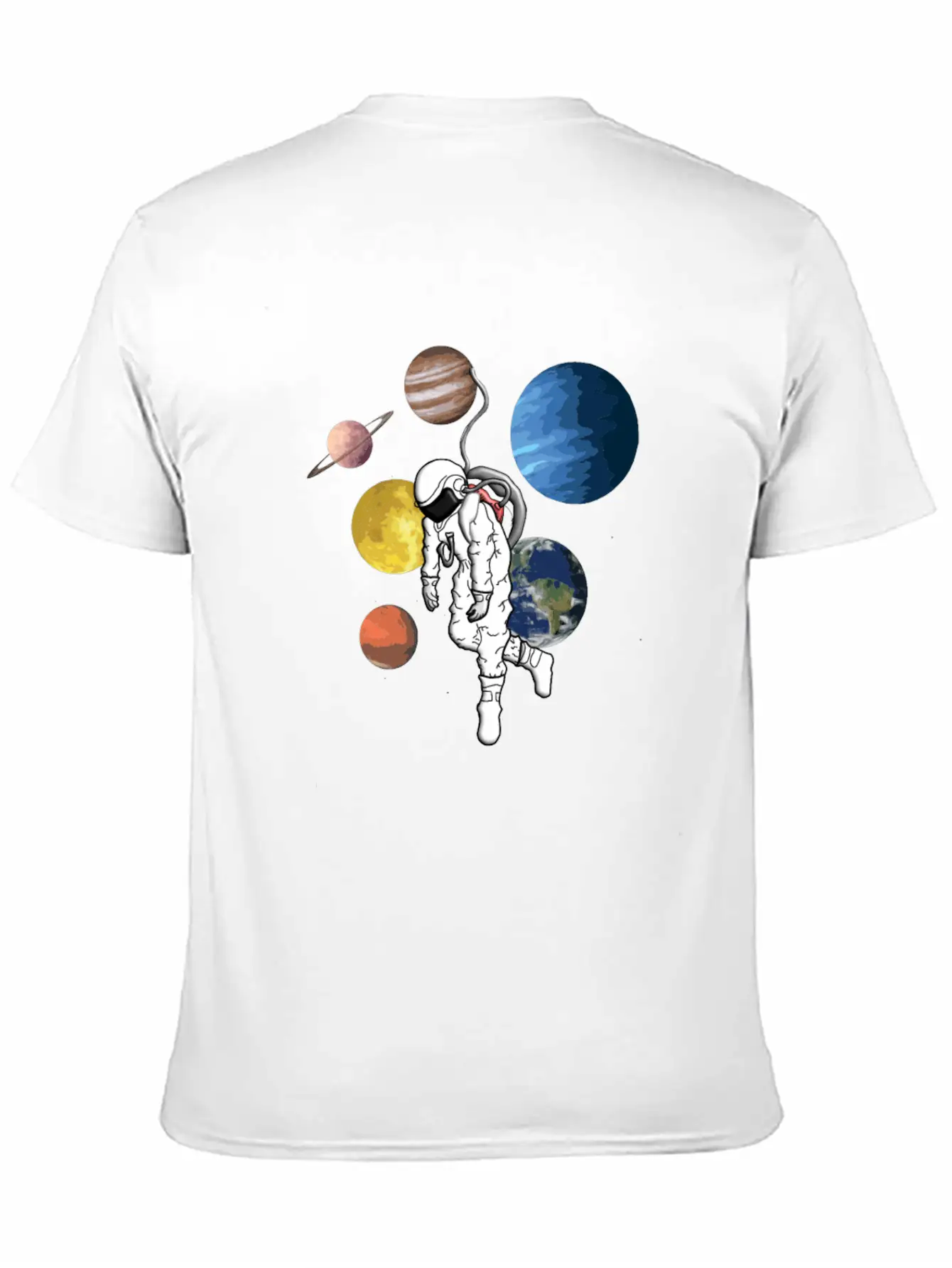 Astronaut Mit Planeten Essential Cotton Tee For Daily Outfits – Unisex Style