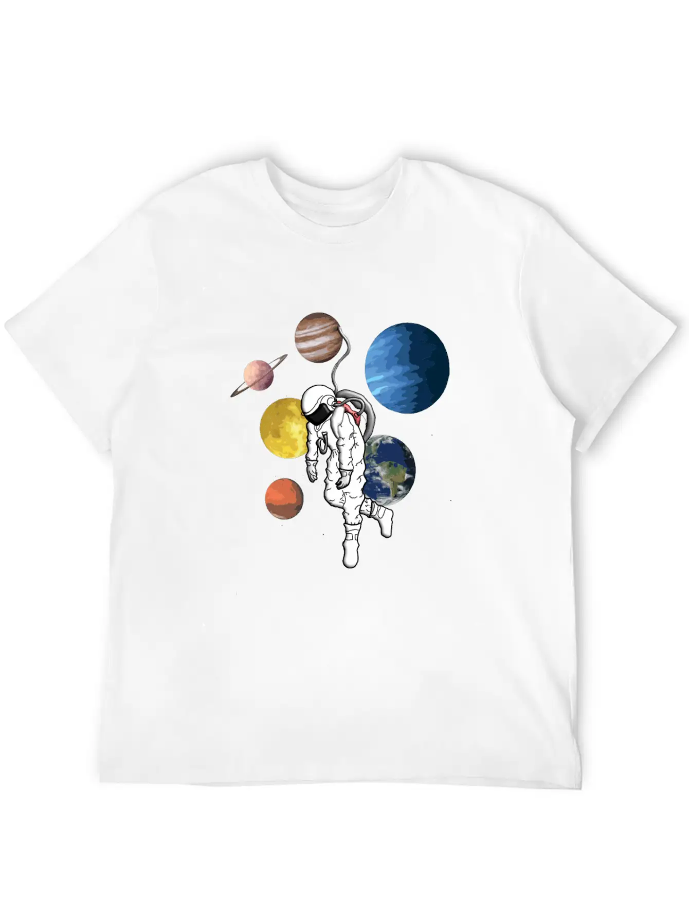 Astronaut Mit Planeten Essential Cotton Tee For Daily Outfits – Unisex Style