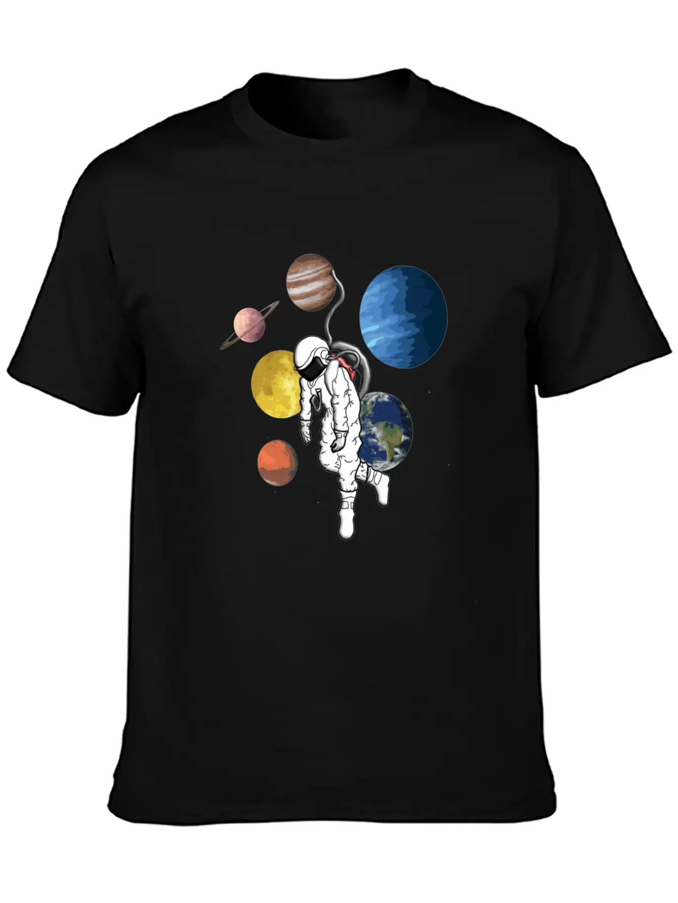 Astronaut Mit Planeten Essential Cotton Tee For Daily Outfits – Unisex Style