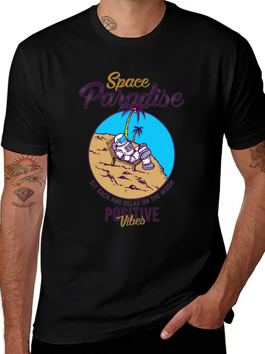 Astronaut Relax Moon With Beach View Paradise 80s Soft Cotton Short Sleeve Tee – Unisex Wardrobe Staple