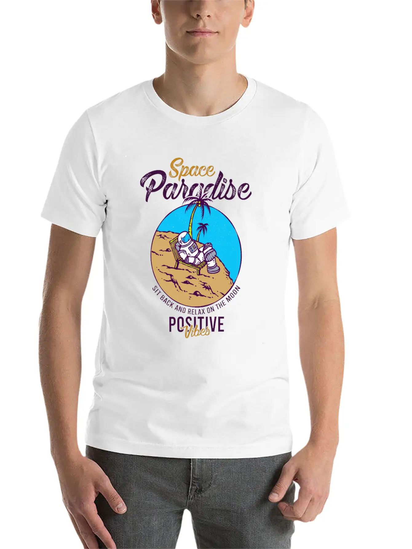 Astronaut Relax Moon With Beach View Paradise 80s Soft Cotton Short Sleeve Tee – Unisex Wardrobe Staple