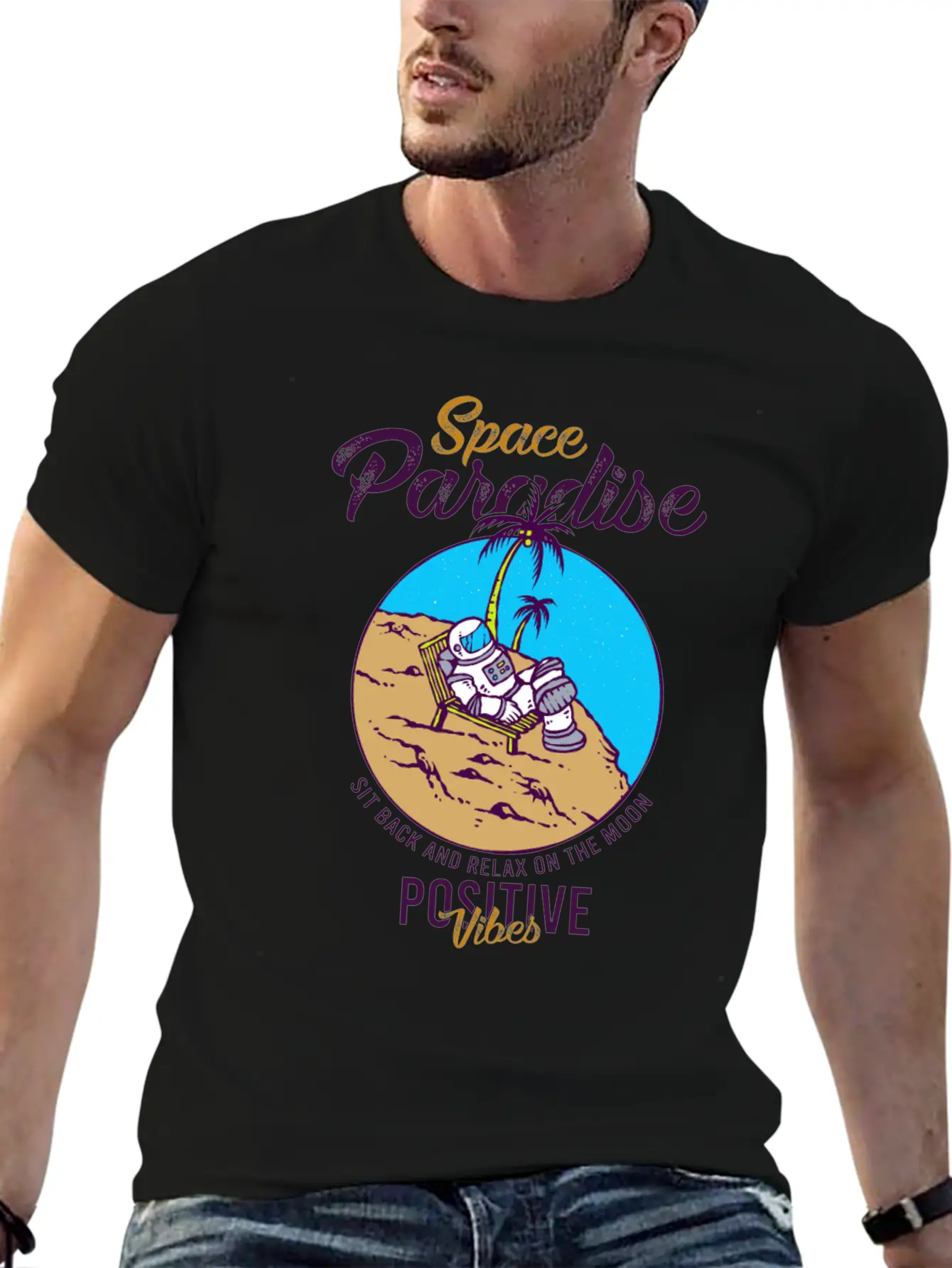 Astronaut Relax Moon With Beach View Paradise 80s Soft Cotton Short Sleeve Tee – Unisex Wardrobe Staple