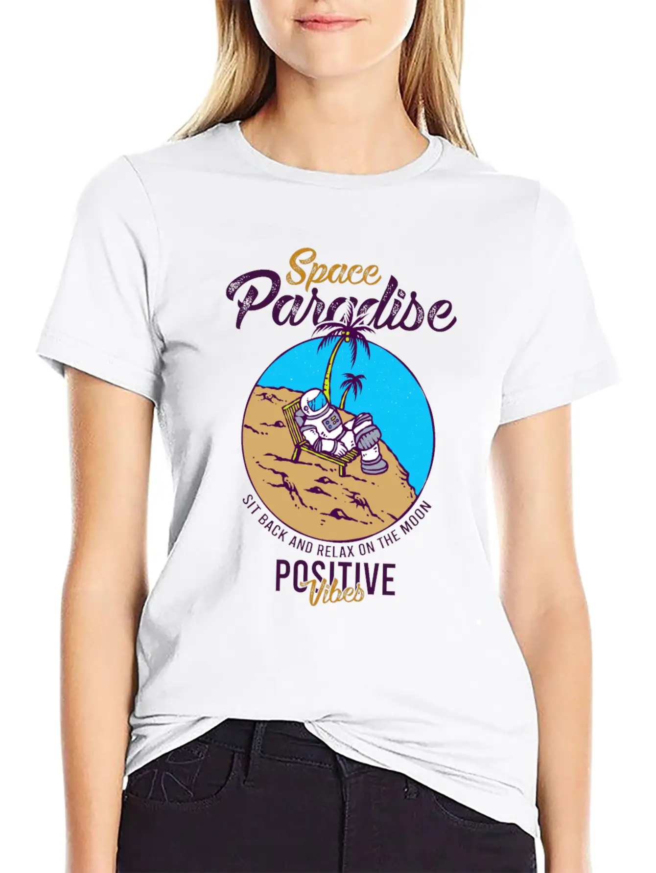 Astronaut Relax Moon With Beach View Paradise 80s Soft Cotton Short Sleeve Tee – Unisex Wardrobe Staple