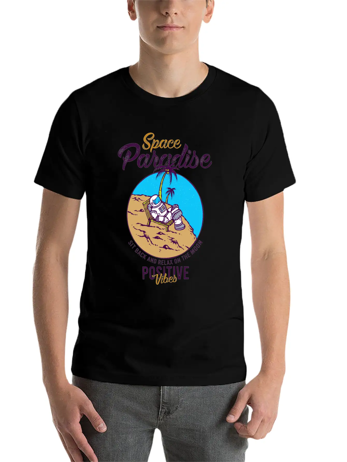 Astronaut Relax Moon With Beach View Paradise 80s Soft Cotton Short Sleeve Tee – Unisex Wardrobe Staple
