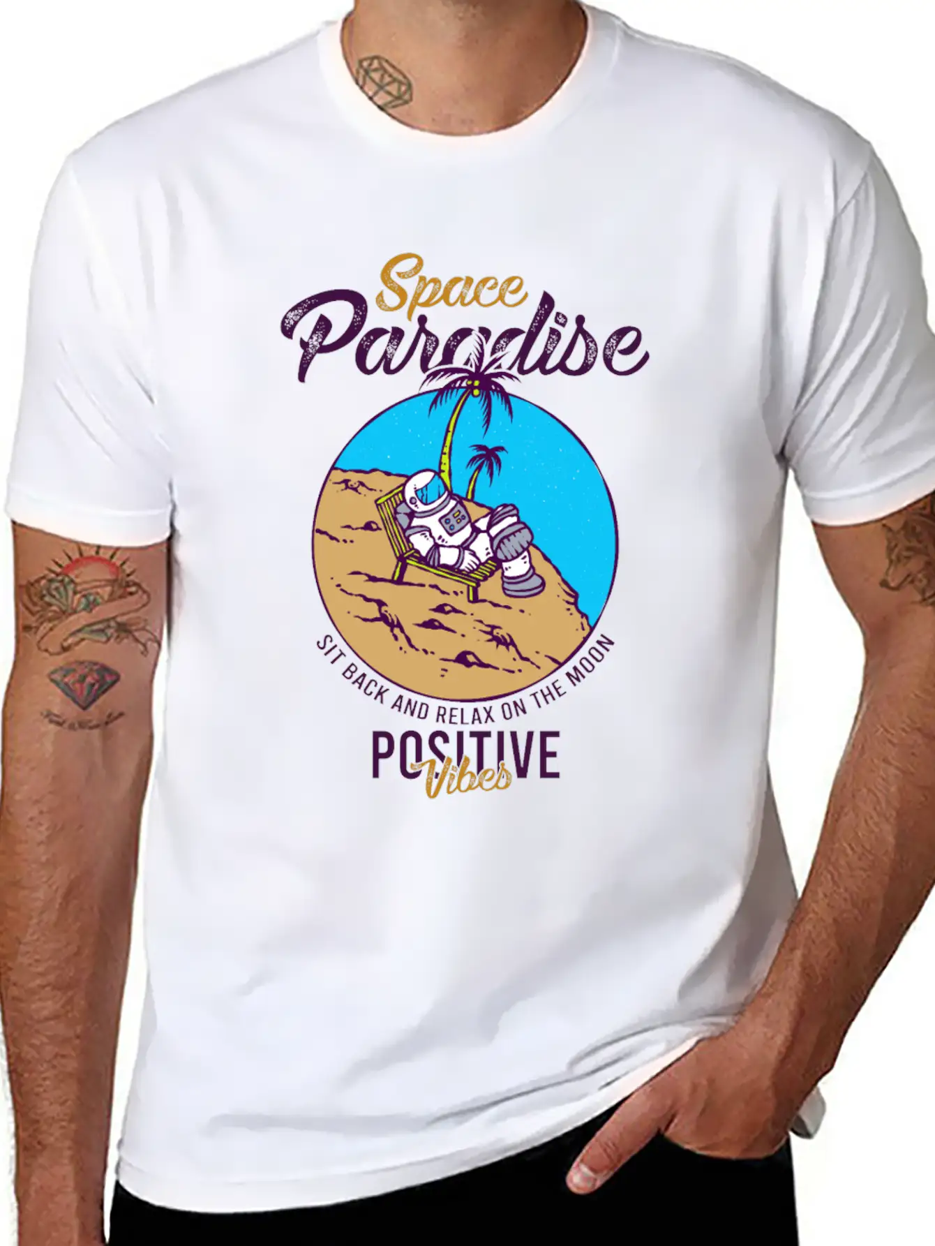 Astronaut Relax Moon With Beach View Paradise 80s Soft Cotton Short Sleeve Tee – Unisex Wardrobe Staple