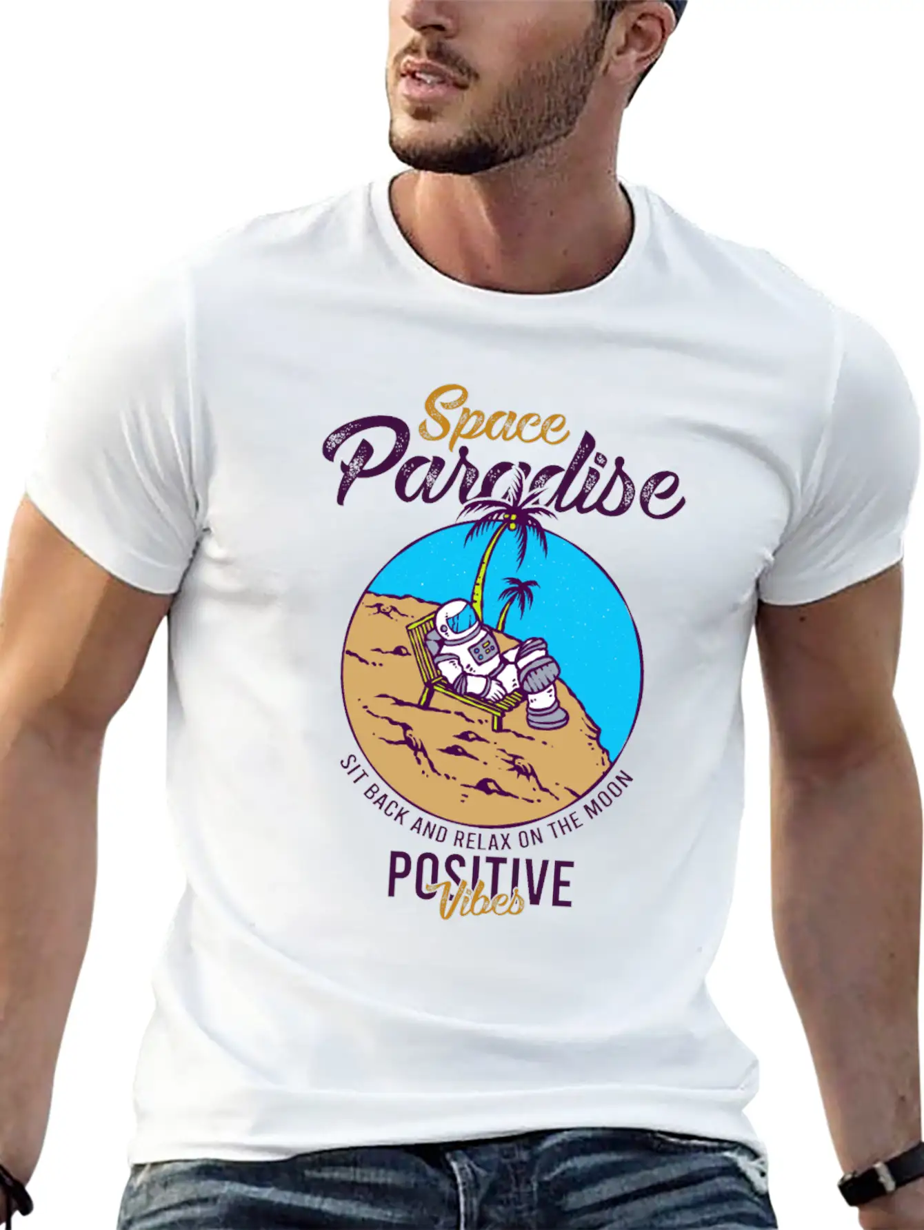 Astronaut Relax Moon With Beach View Paradise 80s Soft Cotton Short Sleeve Tee – Unisex Wardrobe Staple