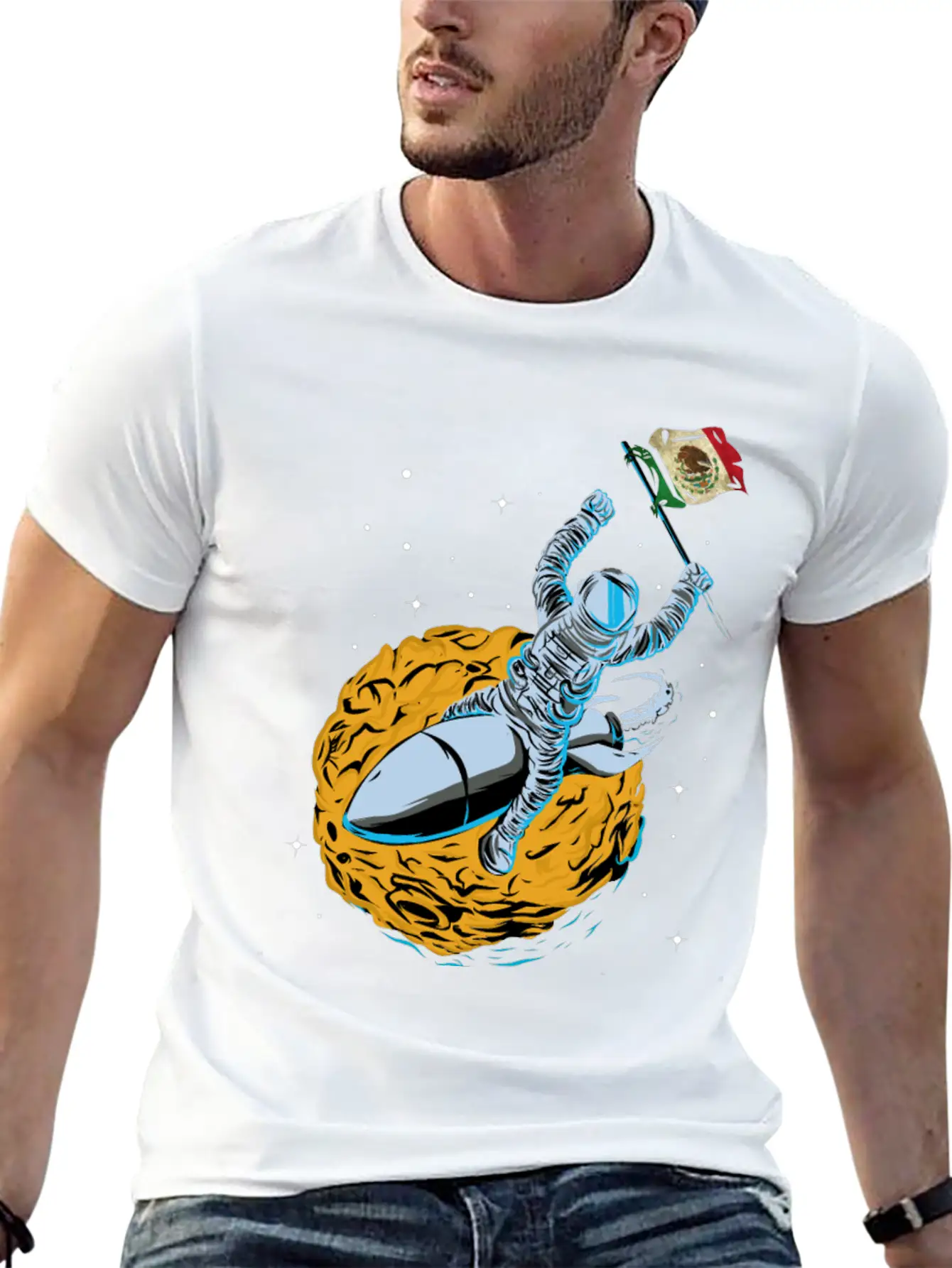 Astronaut Space Flag Mexiko Unisex Casual T-Shirt – Clean Design For Daily Comfort