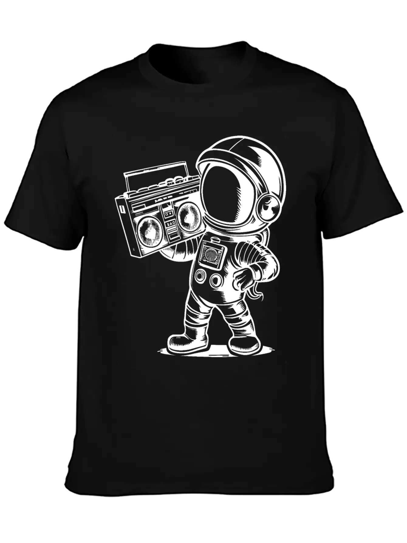 Astronaut With Boombox Radio White Lightweight Cotton T-Shirt – Daily Comfort Graphic Shirt