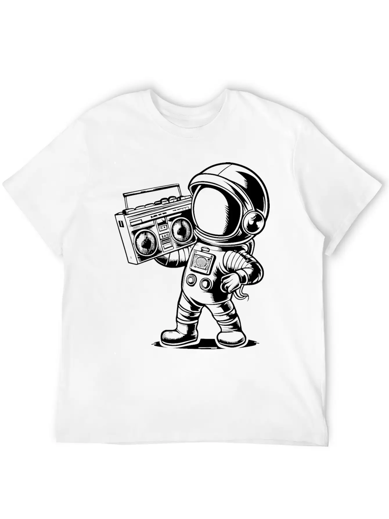 Astronaut With Boombox Radio White Lightweight Cotton T-Shirt – Daily Comfort Graphic Shirt