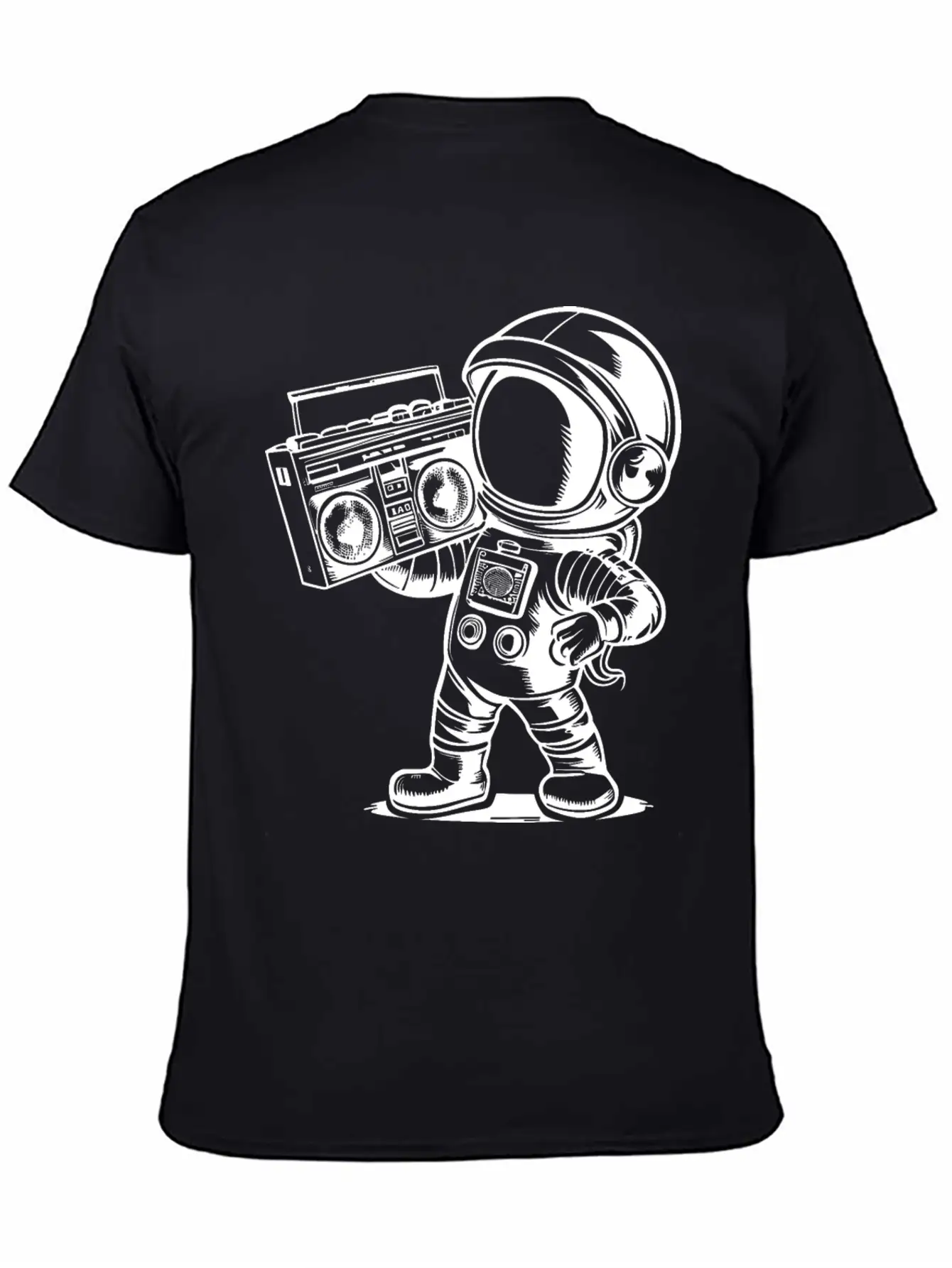 Astronaut With Boombox Radio White Lightweight Cotton T-Shirt – Daily Comfort Graphic Shirt