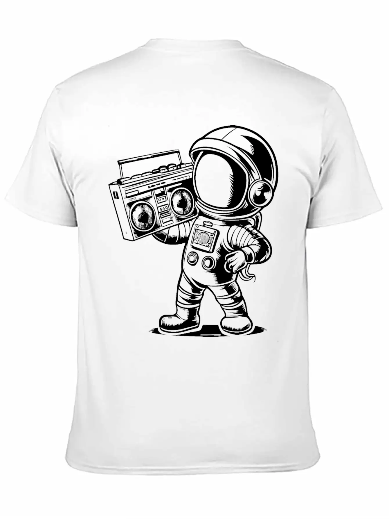 Astronaut With Boombox Radio White Lightweight Cotton T-Shirt – Daily Comfort Graphic Shirt