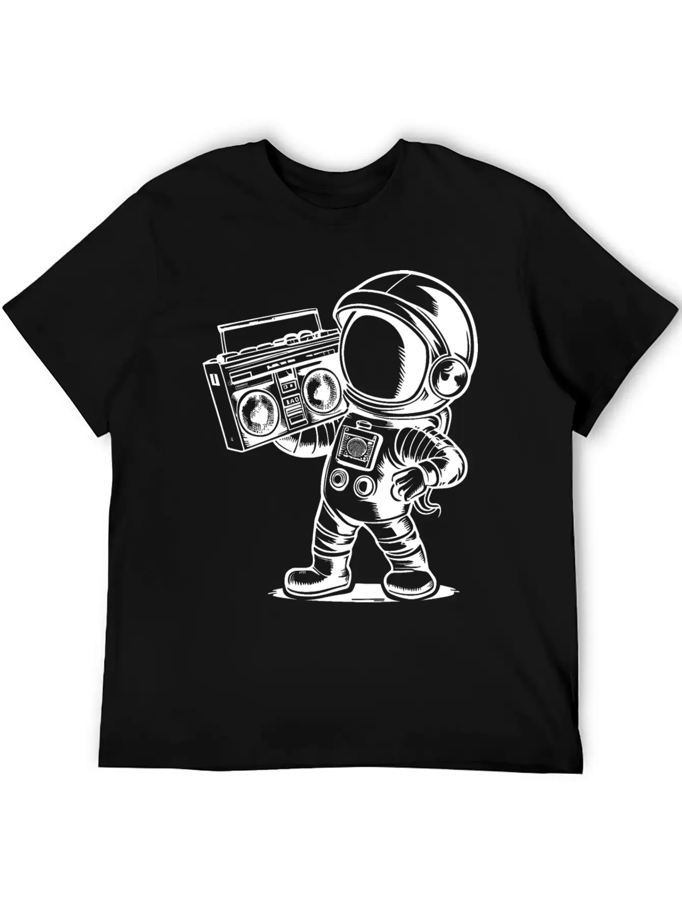 Astronaut With Boombox Radio White Lightweight Cotton T-Shirt – Daily Comfort Graphic Shirt