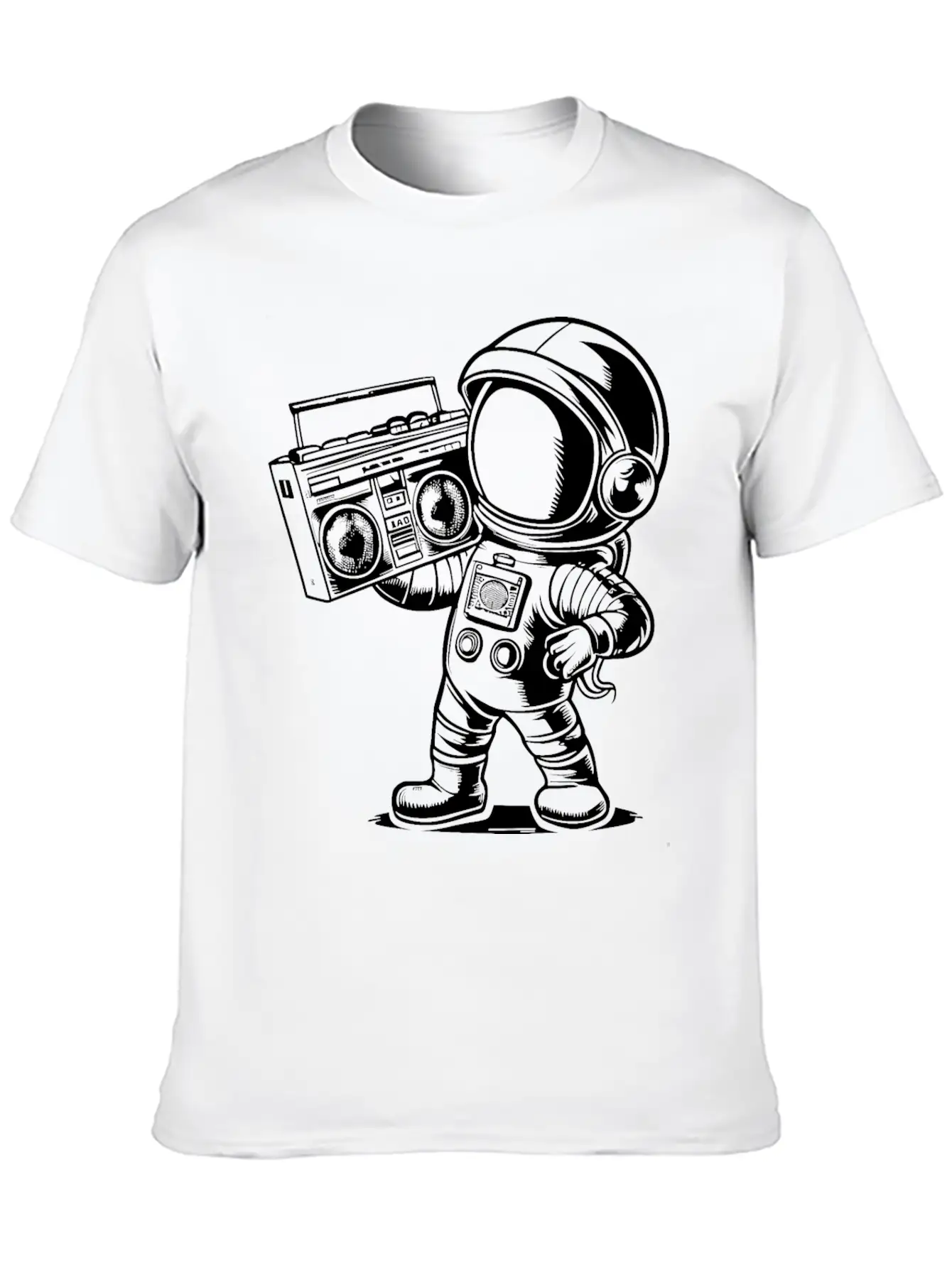 Astronaut With Boombox Radio White Lightweight Cotton T-Shirt – Daily Comfort Graphic Shirt